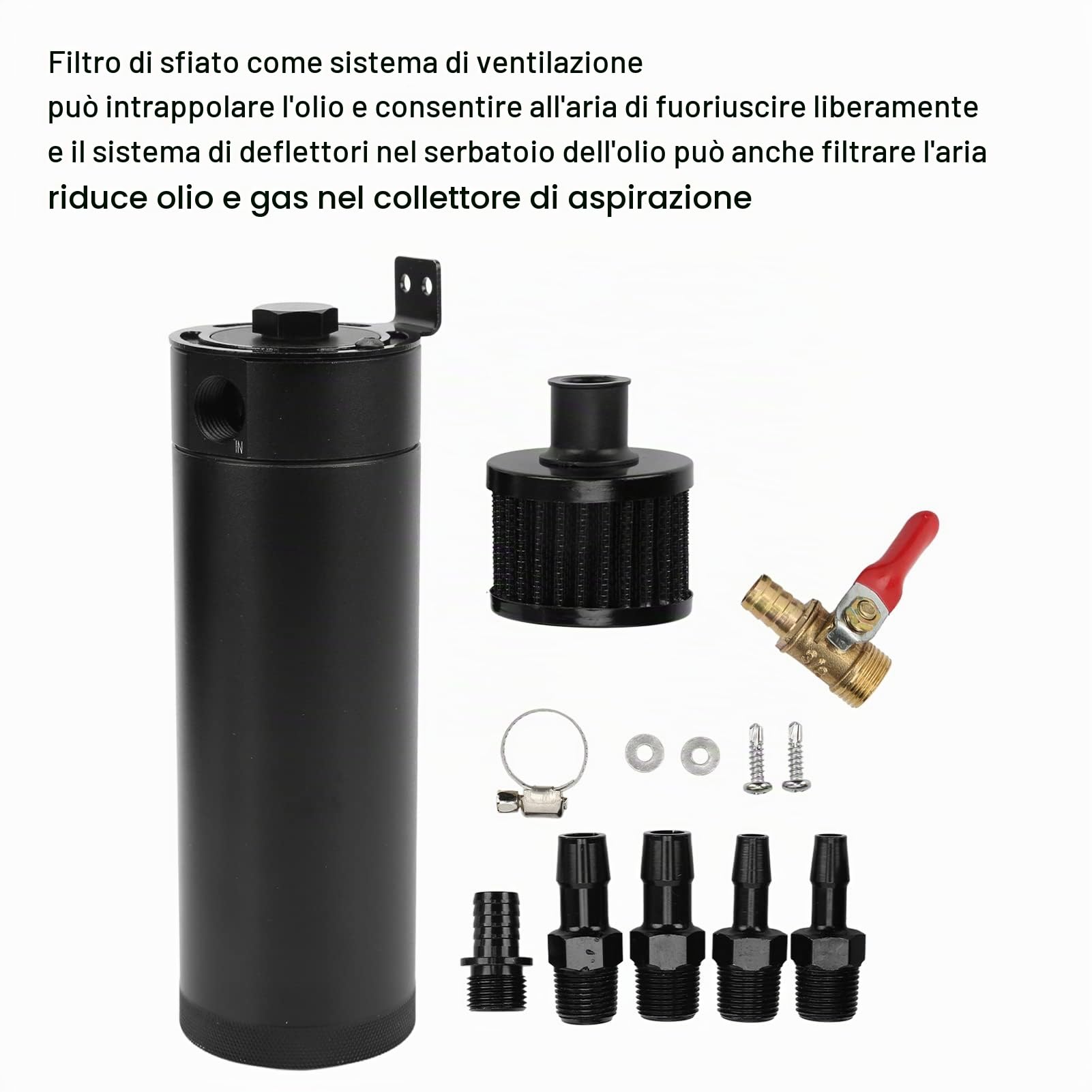 Kit Tanica di Raccolta Olio a 2 Vie Separatore Dell'olio Dell'aria del Motore del Serbatoio del Serbatoio del Serbatoio Dell'olio Universale con Filtro di Sfiato Reimballaggio