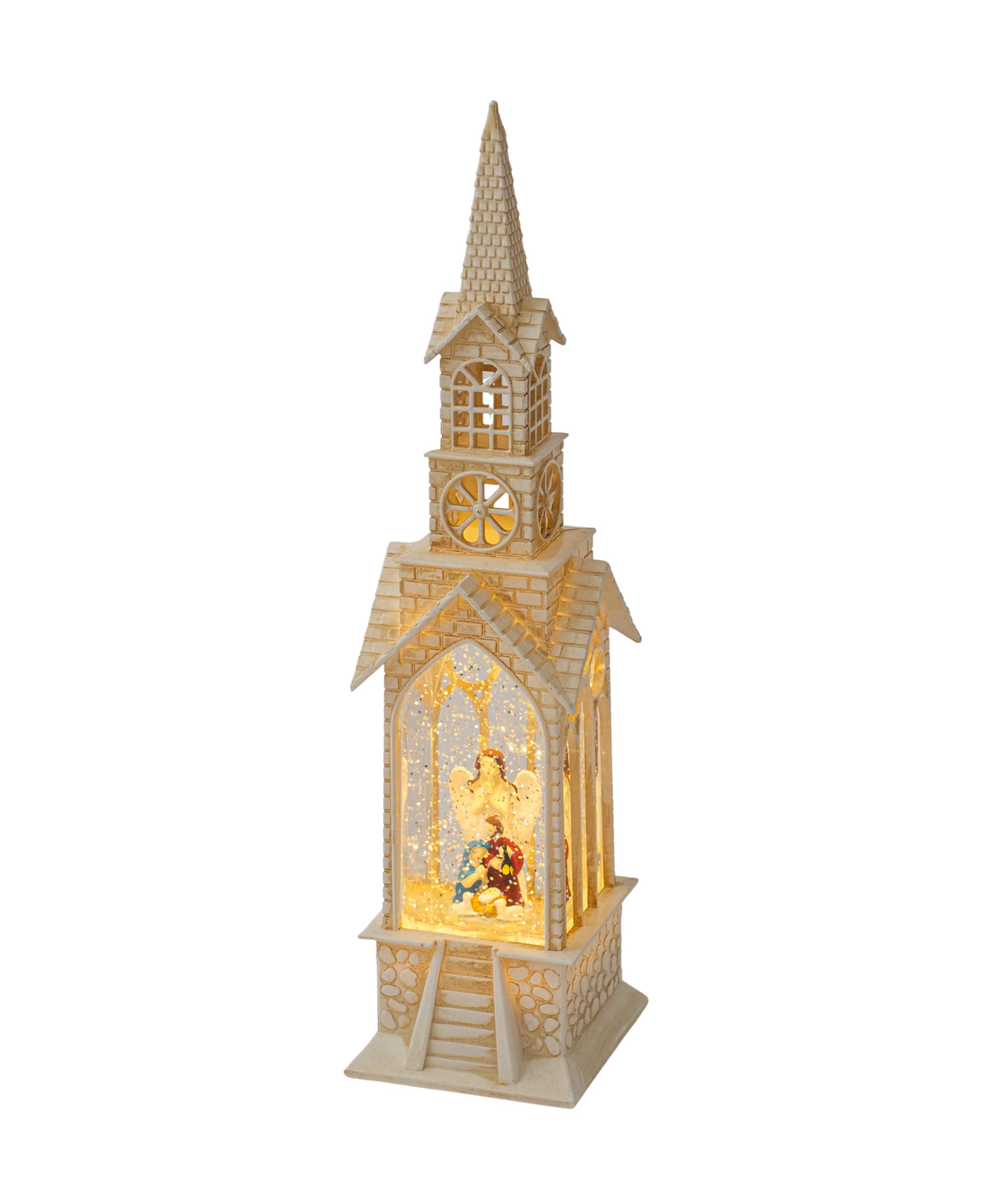 MELETĒ LED Church Table Décor Light – 36cm, Battery or USB Operated with Timer, Warm White Glow – Indoor Ornament with Spinning Water & Glitter Effect, Ideal for Holiday or Everyday Use