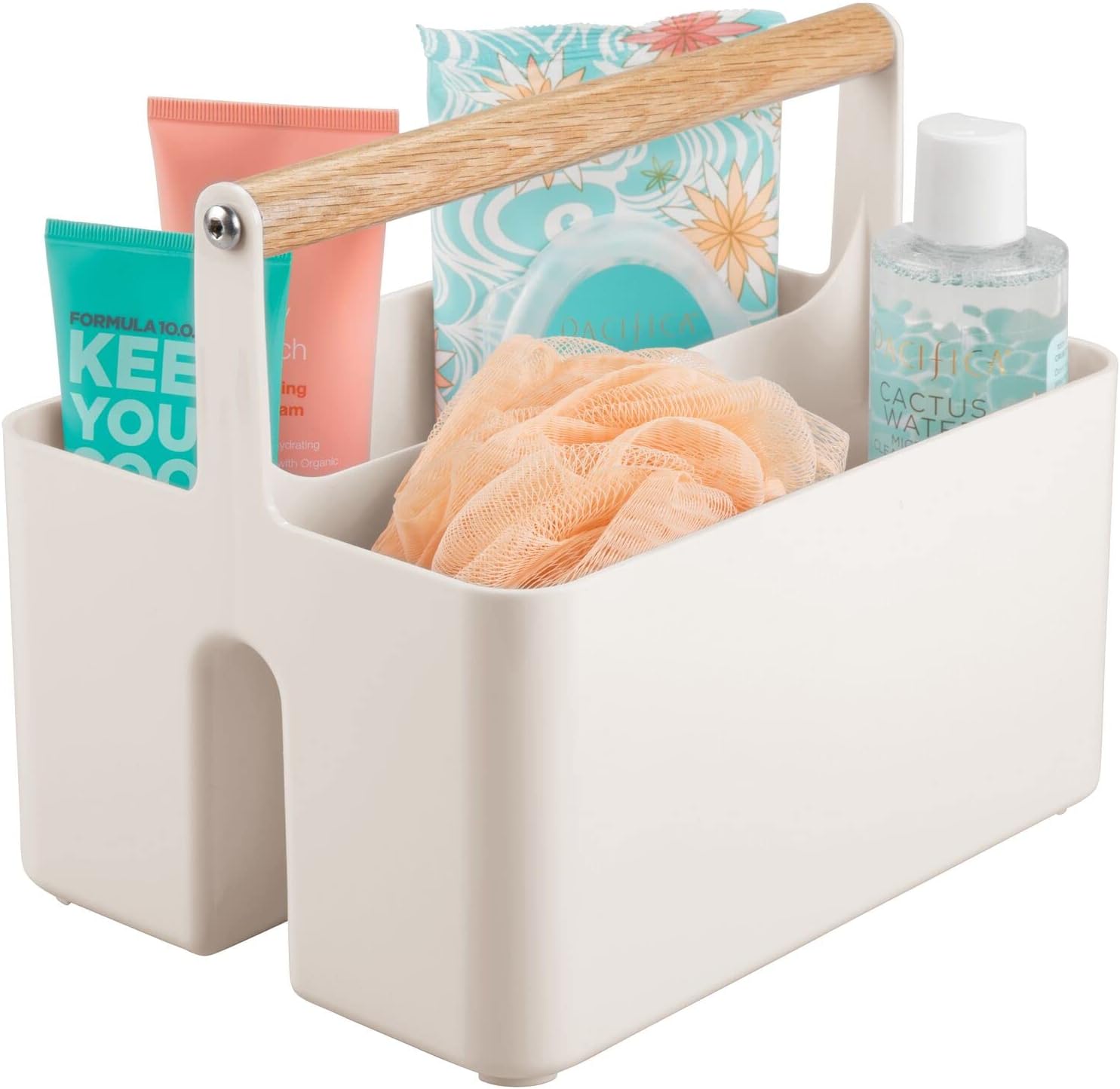 mDesign Under Sink Storage – Plastic and Wood Bathroom Caddy – Portable Cosmetics Storage ...