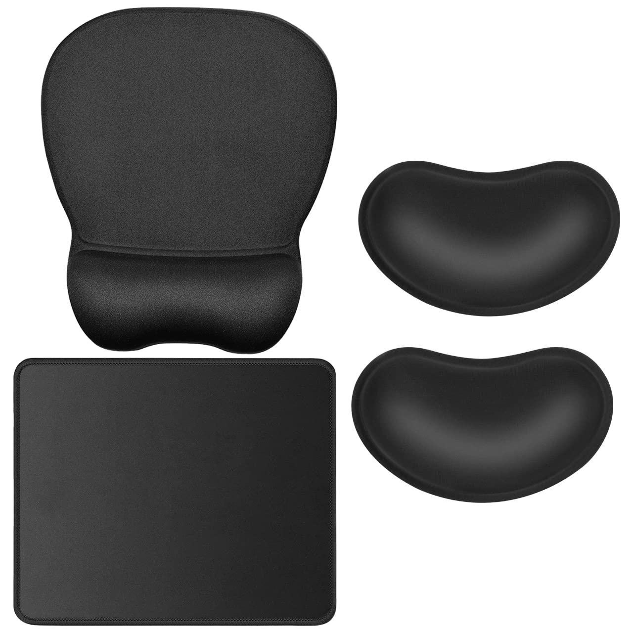 JIKIOU 3 Pack Mouse Pad with Stitched Edge 10.2x8.3x0.12inch & Ergonomic Gel Mouse Pad with Wrist Support 9.2 x 8.1 inch & Memory Foam Mouse Wrist Rest 2 PackBlack in Bundle