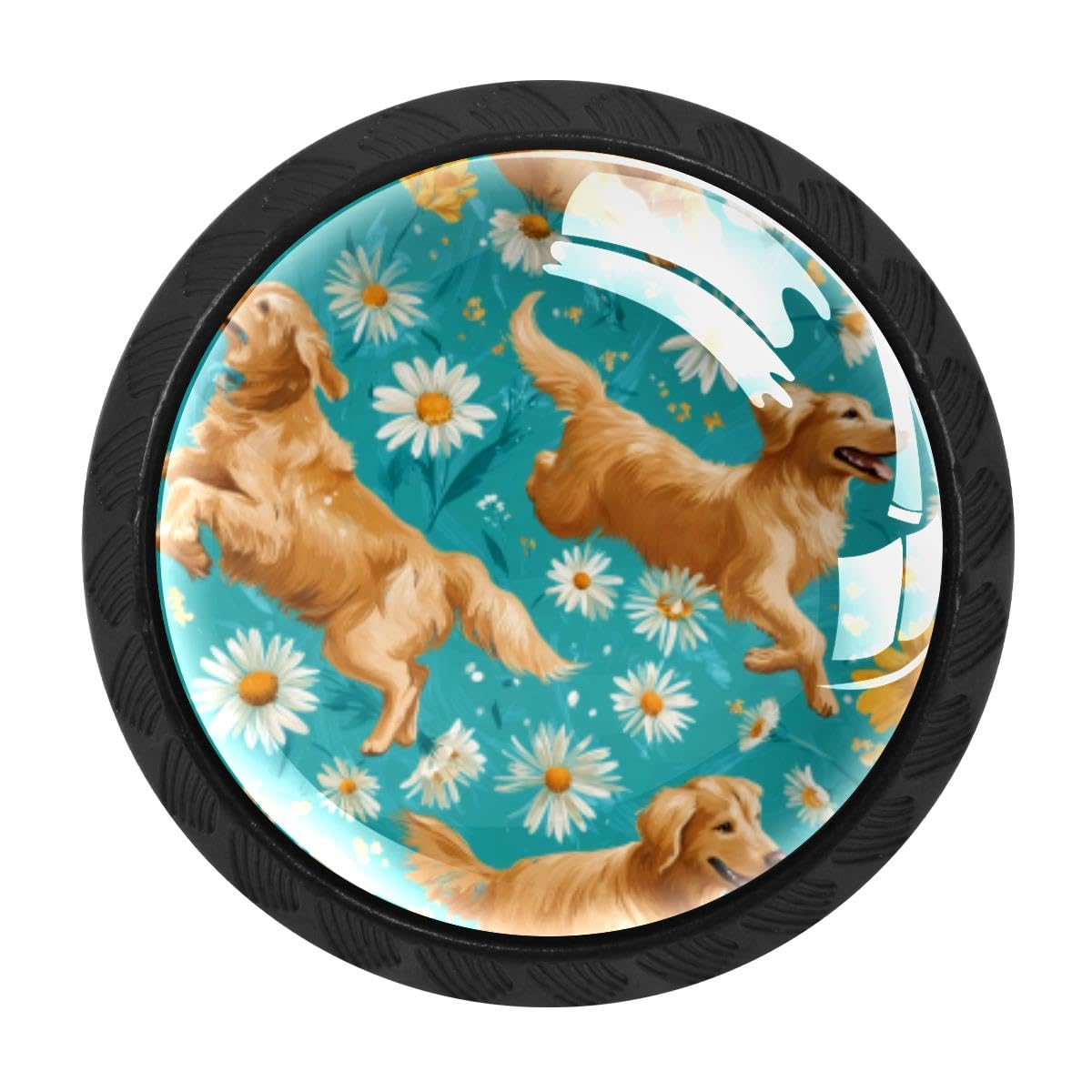 HEOEH 4 PCS Kitchen Cabinet Knobs, Dogs Daisy Drawer Knobs Dresser Handles