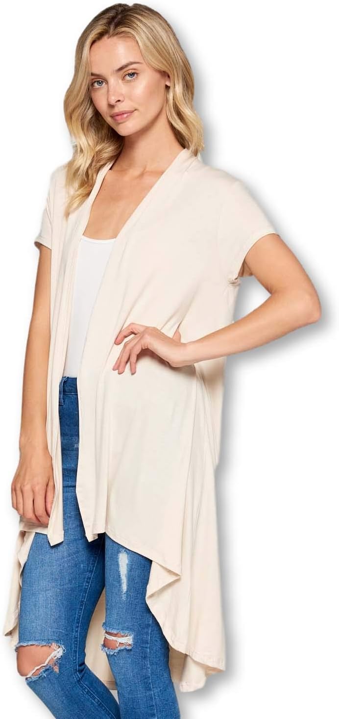 Women's Short Sleeve Ultra Soft Viscose Made from Bamboo Layering Long Duster Cardigan - Image 2