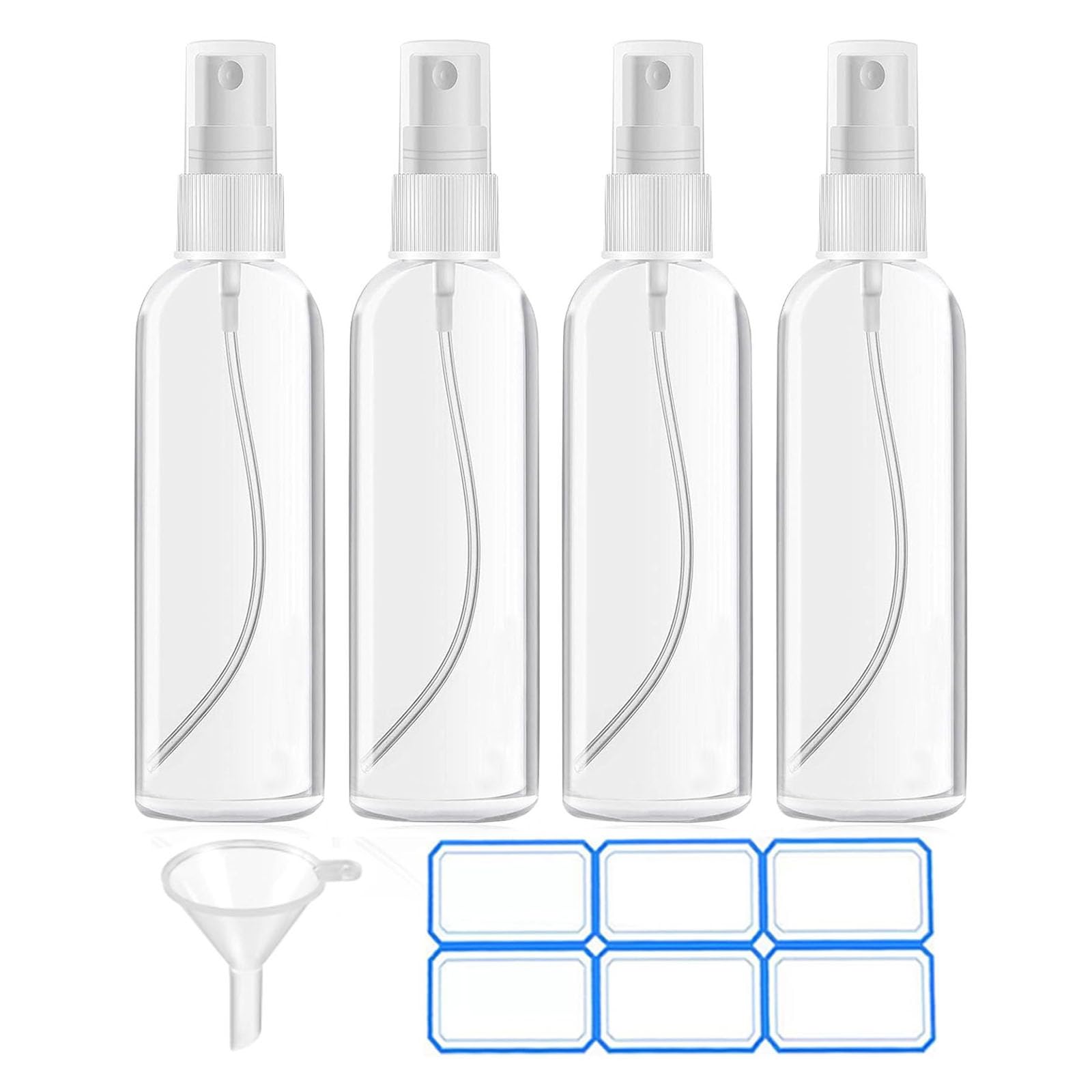 DTDNZKN 4 Pack 3.4 Oz (100ml) TSA Approved Travel Bottles, Travel Size Containers Spray Bottles with Labels - Fine Mist, Refillable, Reusable, Leak