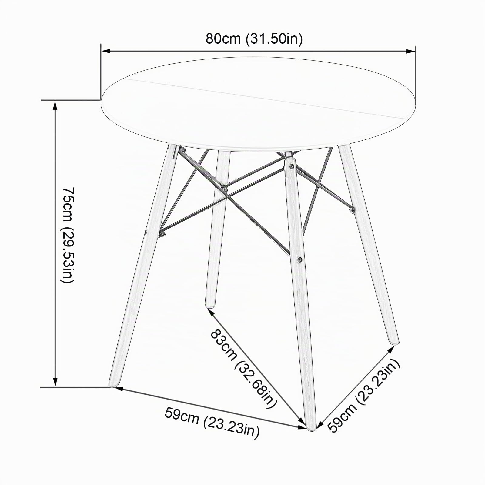 H.J WeDoo Estilo Escandinavo Mesa de Comedor Redonda,Mesa Tower Moderna y Patas de Madera de Haya, 80 * 75 cm, Negro