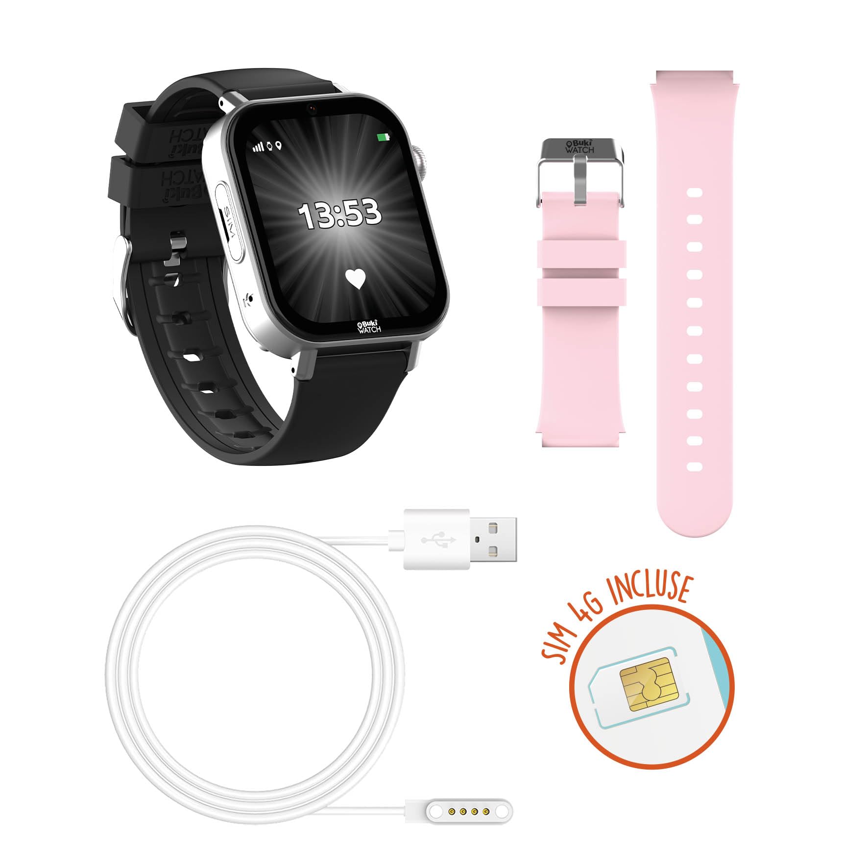 BUKI FRANCE - Montre Connectée Enfant Carte SIM Incluse – Appels, GPS, Vidéo, WiFi, Bluetooth – Bouton SOS, Application Parentale – Idéal Premier Téléphone - BUKI WATCH PRO - PRO01 - FRANCE UNIQUEMENT