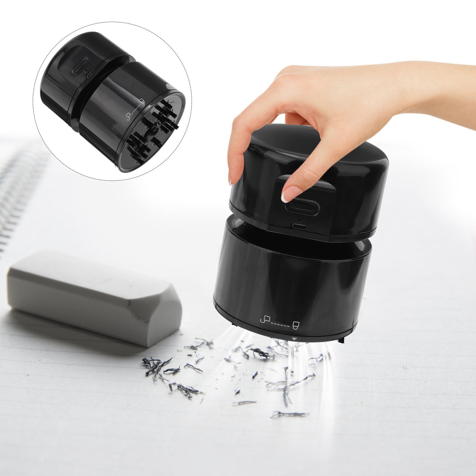 Outanaya Mini Aspiradora Portátil de Escritorio USB Negra, Limpiador de Polvo Rápido y Fácil de Limpiar, Diseño Compacto de Plástico para Hogar y Asiento de Coche