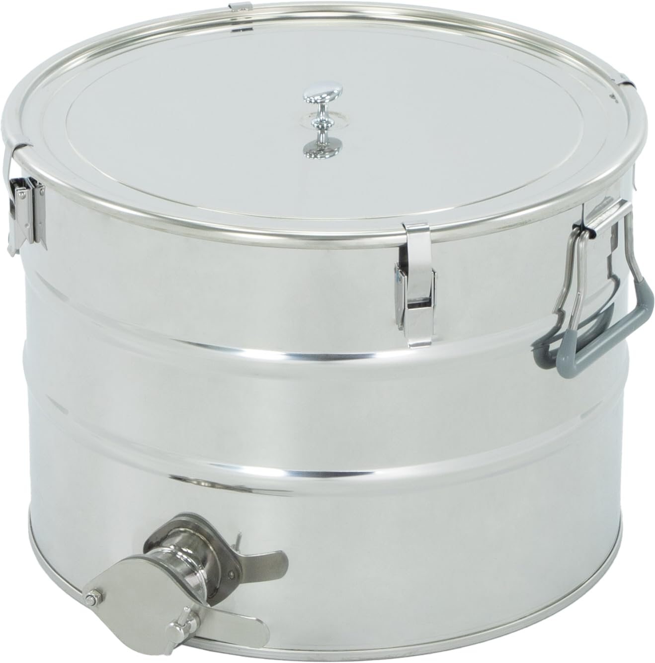 LYSON Abfüllbehälter 30l (ca. 40 kg) für Honig Abfülleimer mit rostfreiem Quetschhahn Edelstahl 6/4" Absetzbehälter zum Honigaufbewaren Abfüllkübel mit Deckel, Griffen, Halterungen und Dichtung