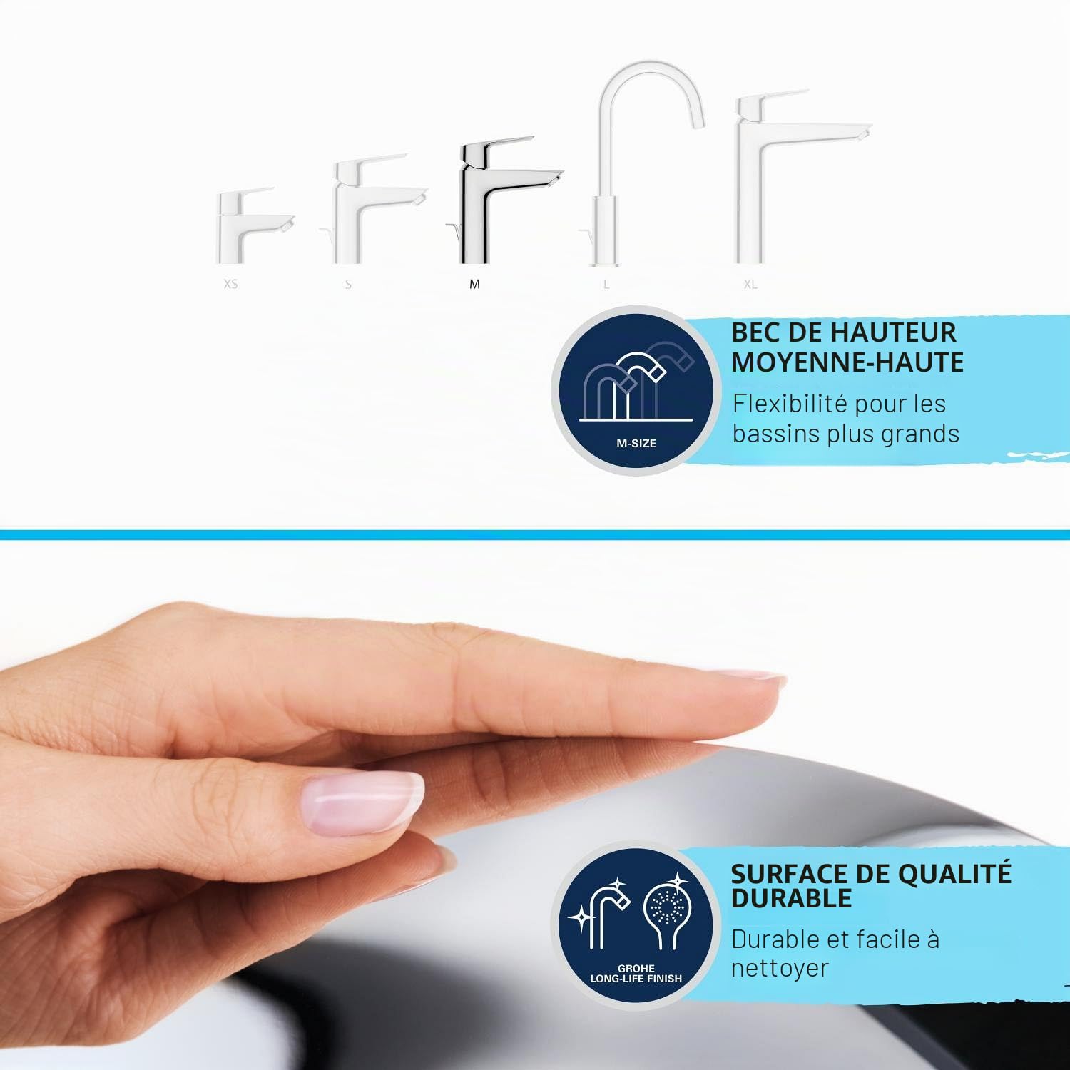 GROHE QUICKFIX Start Mitigeur Monocommande Lavabo de Salle de bains, Douchette Extractible, Mousseur Economie d'Eau, Sans Tirette de Vidage, Taille M, Chromé, 24205003 (Import Allemagne)