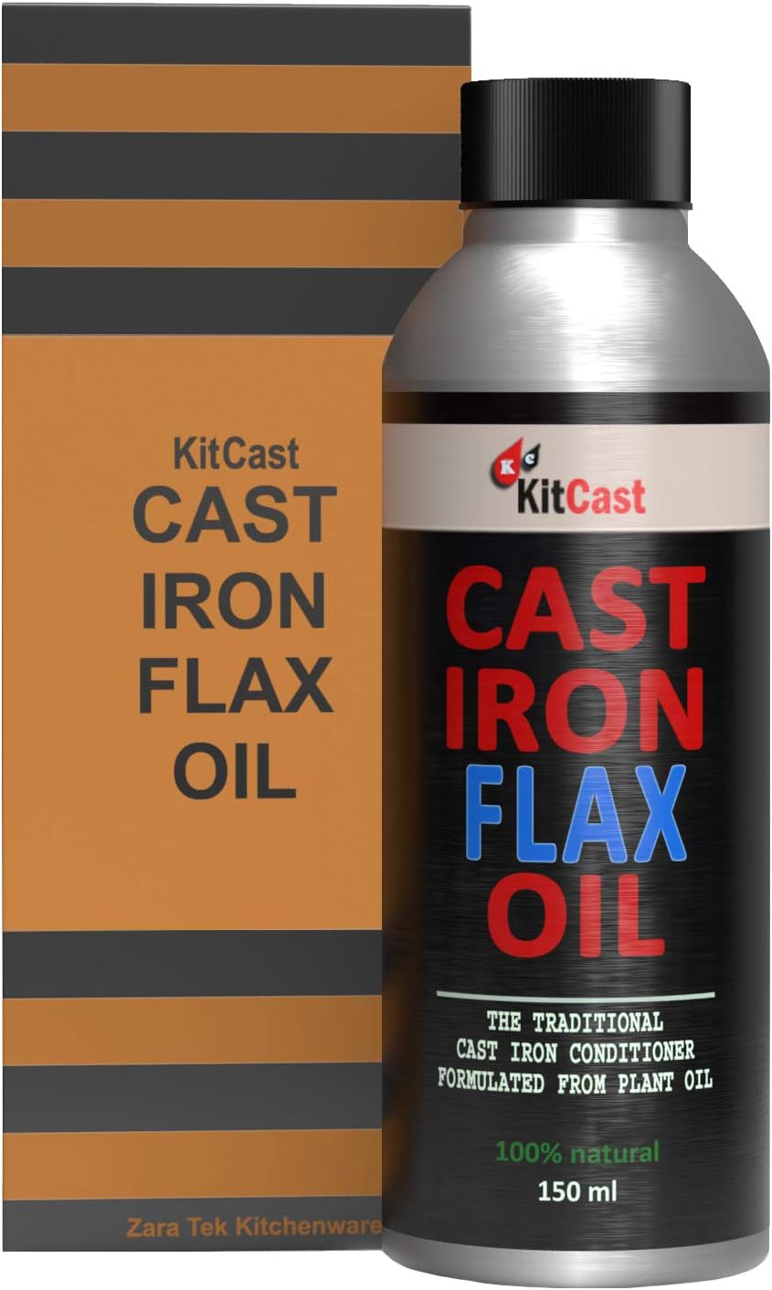 KitCast- Traditional Cast Iron Conditioner or Cast Iron Oil for Cast Iron Cookware Cleaning Regular Maintenance and Seasoning 100% Natural and Developed from Flax Seed Oil with Free E- Book