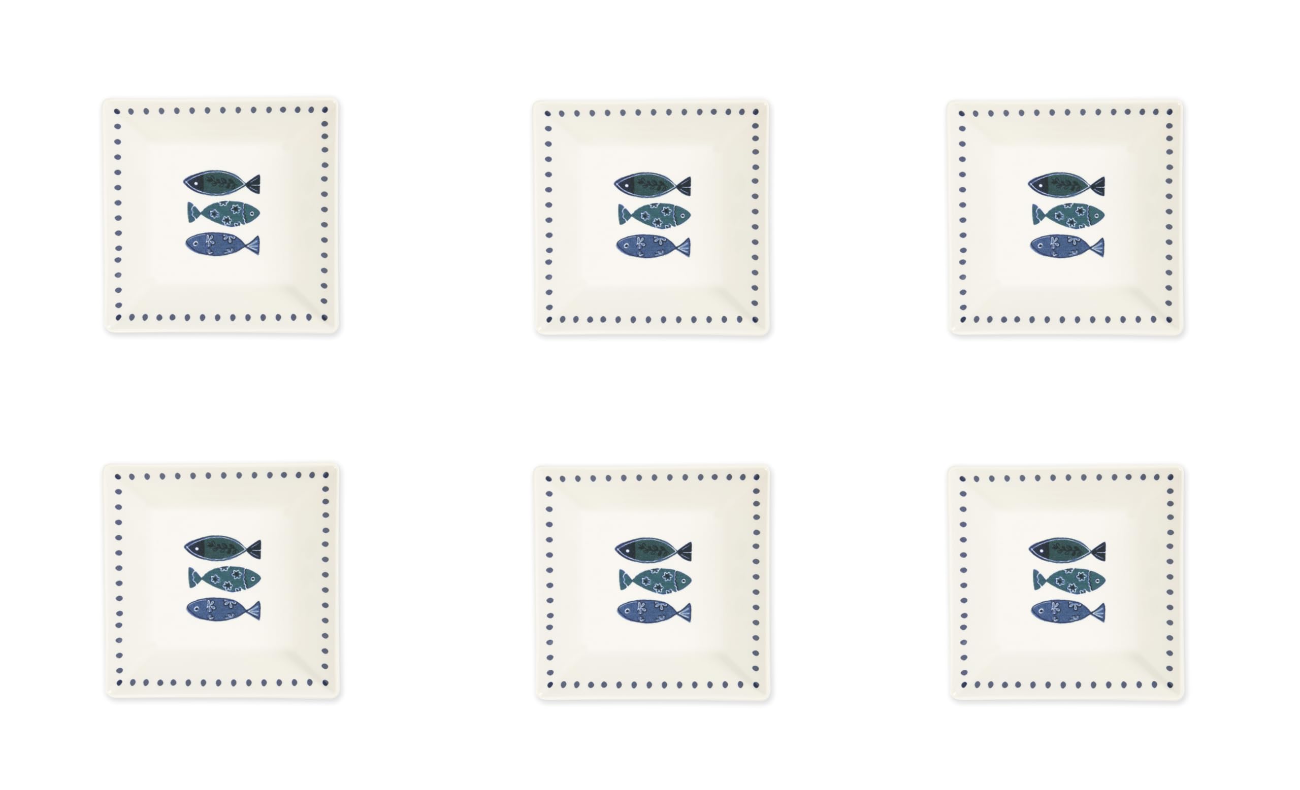 Excelsa Ocean Set 6 piatti fondi in ceramica 17x17 cm, decorazione pesci blu