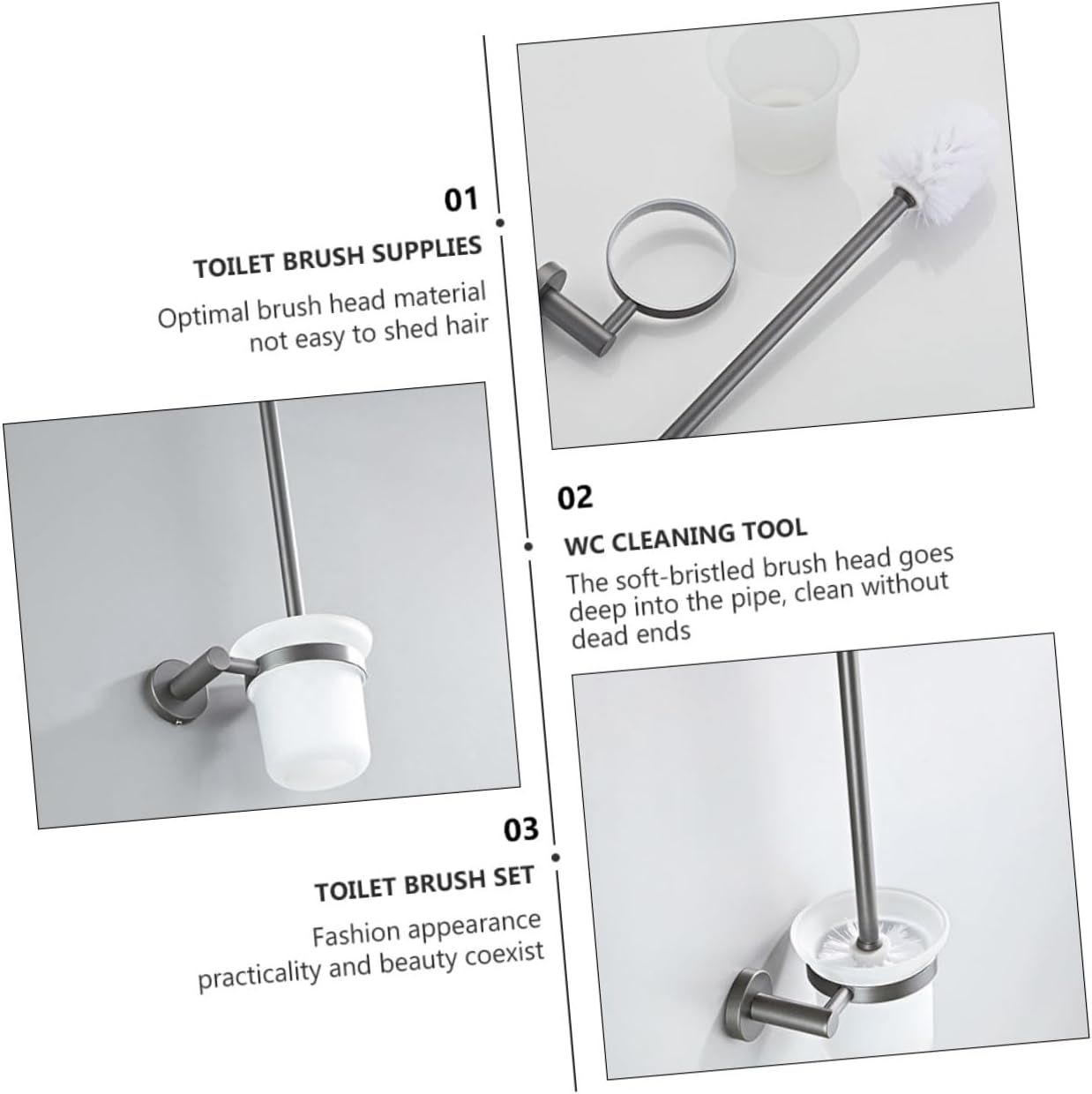 Wall-Mounted Toilet Brush with Matte Glass Base Space-Saving Wc Cleaning Tool for Home Bathroom Hygienic and Practical Toilet Brush Set with Stylish Round Holder