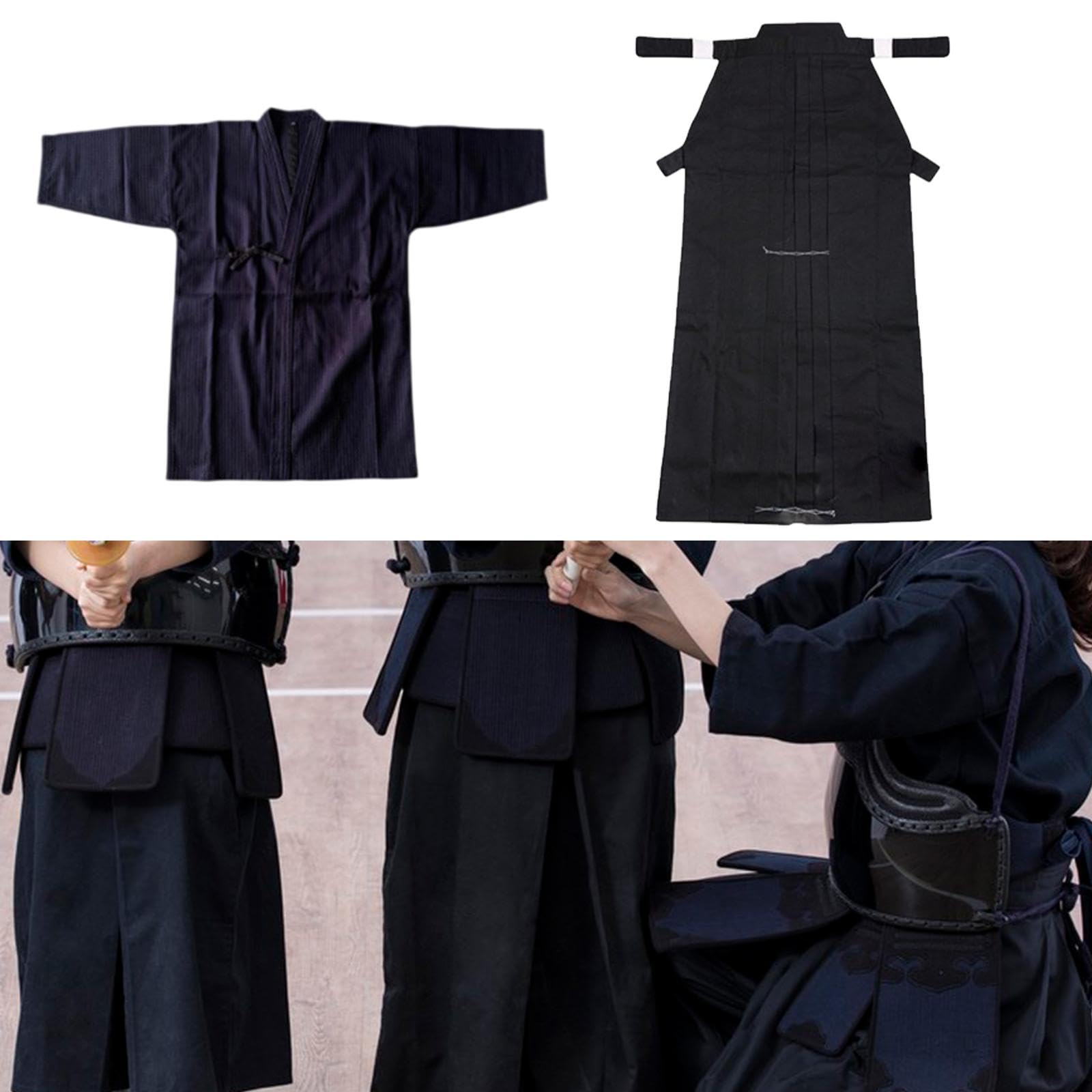 Japanisches Kendo-Uniform-Set, Bekleidung, Kostüm, traditionelles Samurai-Outfit, Blau und Schwarz, 175cm
