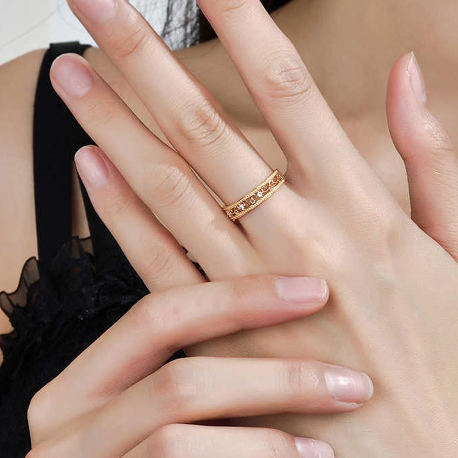 Anillo de boda para mujer, oro auténtico, con diamante de 0,03 quilates, 4,3 mm, anillo de boda para mujer