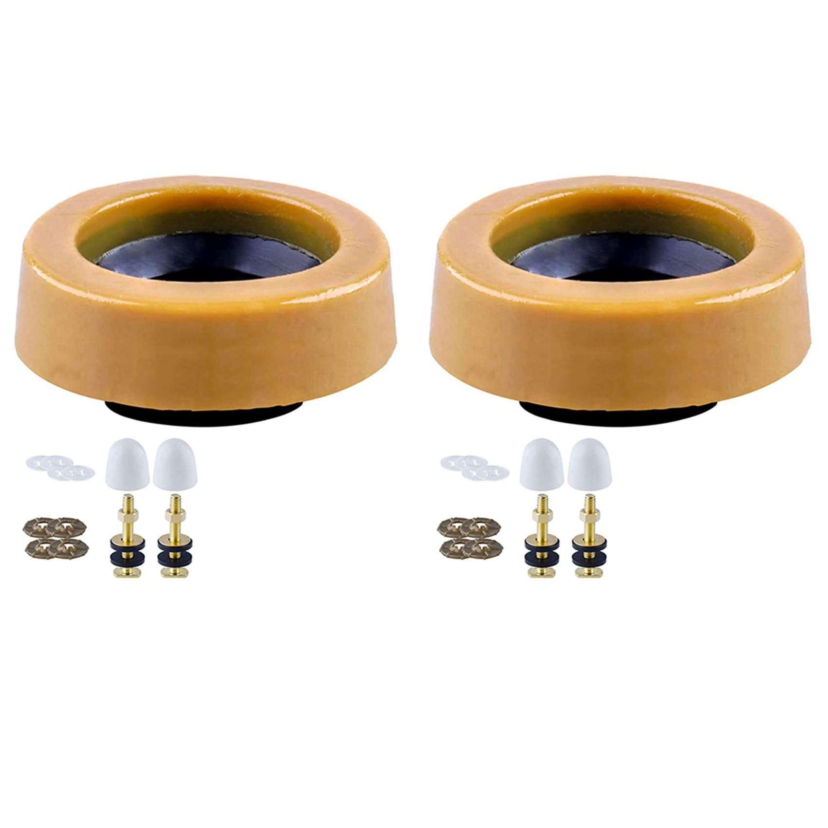 Hndhbfgrt 2X Toilet Wax Ring Kit for Floor Outlet Toilets New Install or Re-Seat Include Closet Bolts,Bolt Caps,Flange and Washers