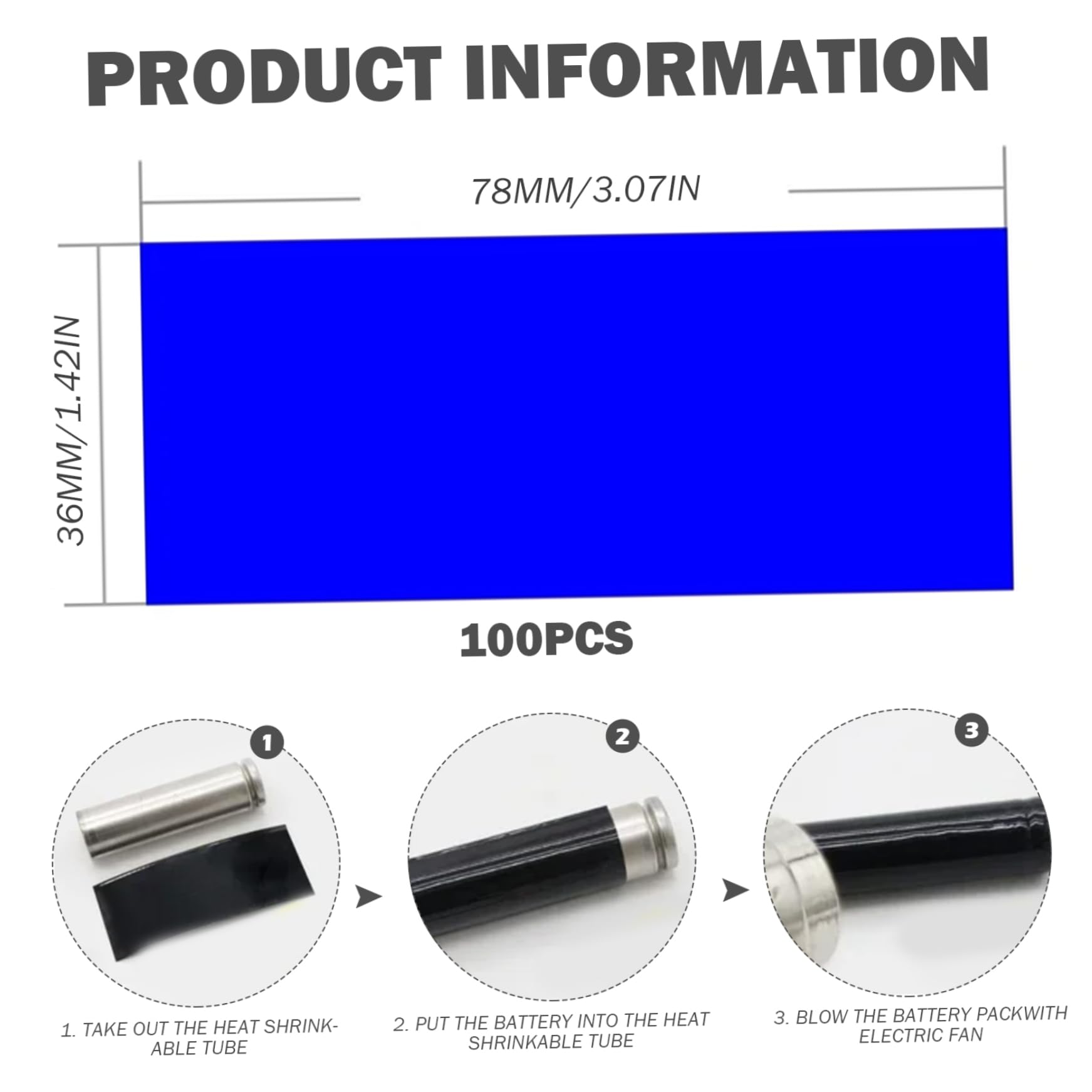 100pcs 21700 Wraps de Batterie, enveloppe Thermique en PVC pour l'isolation de la Batterie, Film Bouclier Thermique pour Emballage extérieur, Bleu