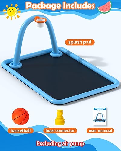 Miniatura 5 de Almohadilla de salpicaduras para niños y perros, 102 x 87 pulgadas, grande, juguetes de agua con aro de baloncesto, alfombrilla gruesa