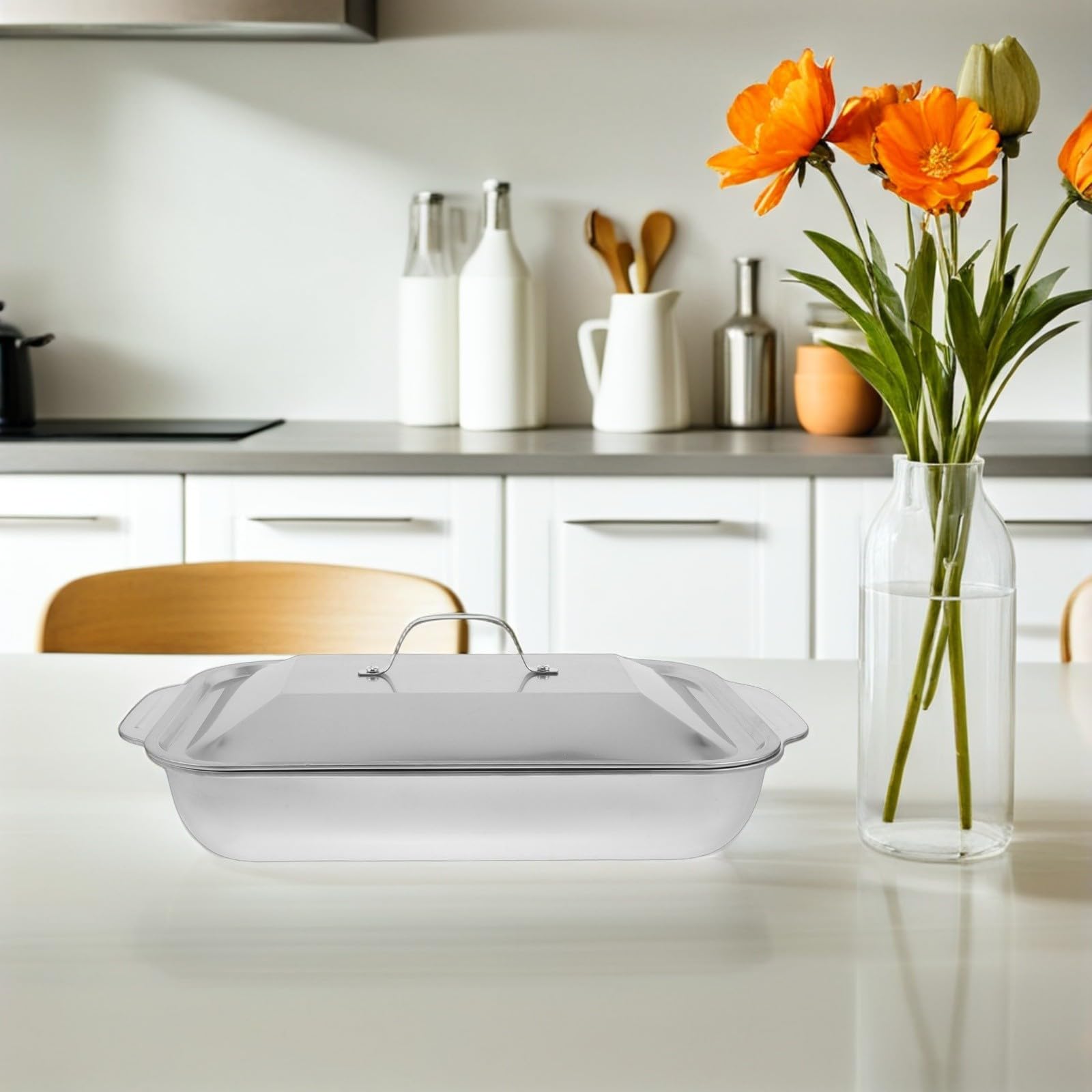Zerodeko Sartén Rectangular de Acero Inoxidable para Asar Pescado con Estructura Profunda y Distribución Uniforme de Calor Adecuado para Cocina en Casa o Restaurante