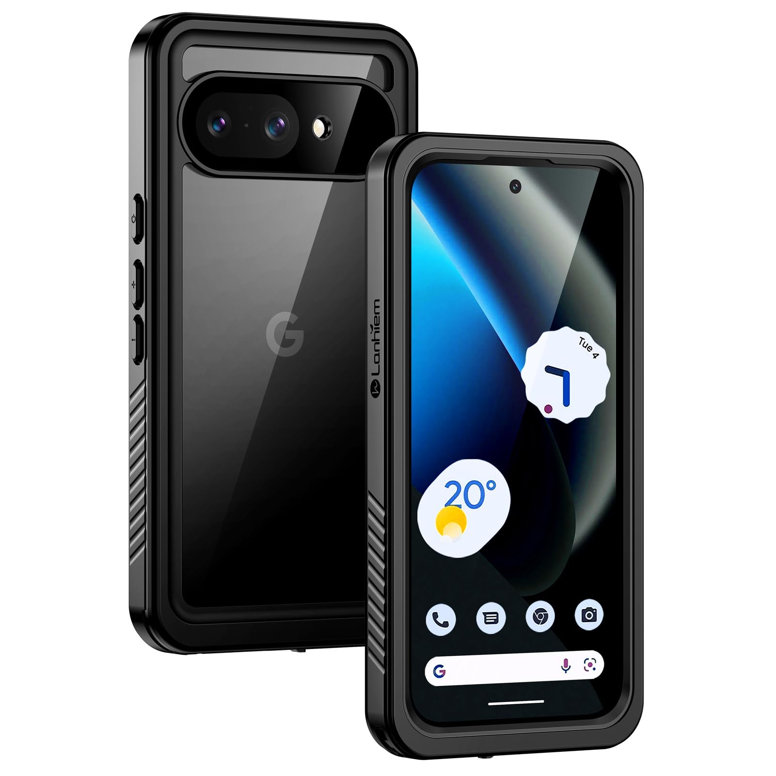 Lanhiem für Google Pixel 10A Hülle, IP68 Wasserdicht Handyhülle Google 10A 360 Grad Schutzhülle, Stoßfest Staubdicht Schneefest Outdoor Panzerhülle mit Eingebautem Displayschutz, Schwarz