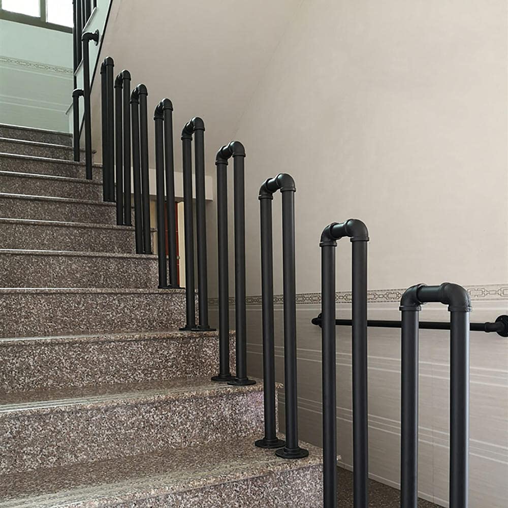 Poręcz schodowa balustradaPoręcze schodów w pomieszczeniu 1 krok w kształcie litery U Matowe w kształcie litery U Czarne przejściowe szyny schodowe z zestawem instalacyjnym do kroków na zewnątrz lub krytych-95 cm.
