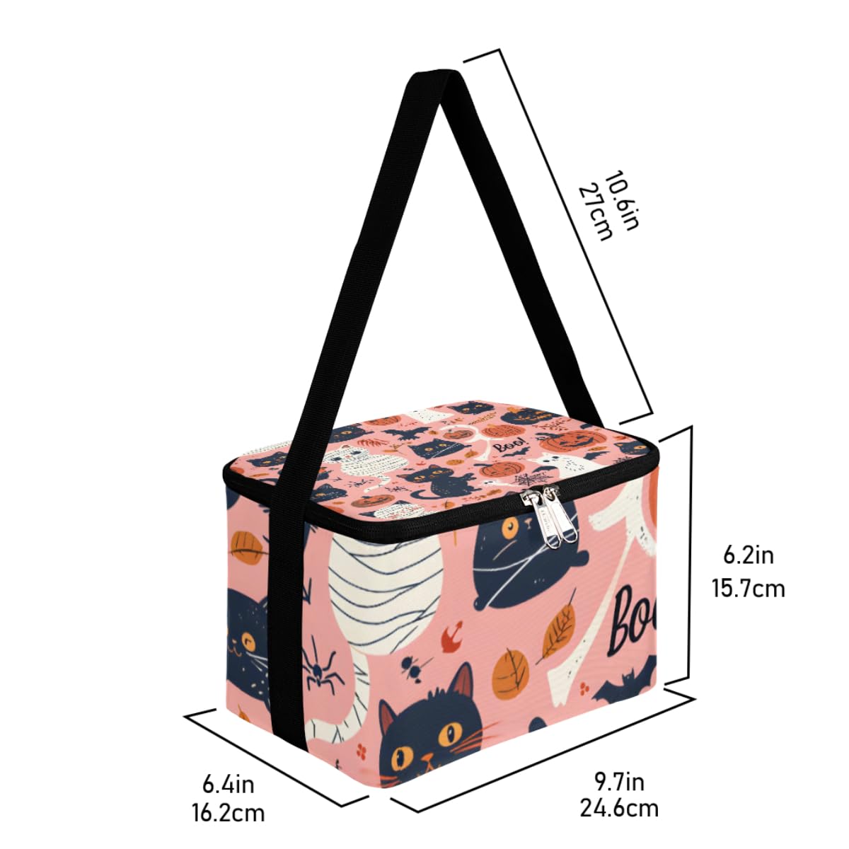 GzLeyigou Lunch Bags for Women Men 9 Cans,Happy Halloween Cat Pumpkin Hot & Cold Food Delivery Bag Insulated Grocery Bag Insulated Lunch Box Cooler Bag for Office Work Picnic Beach