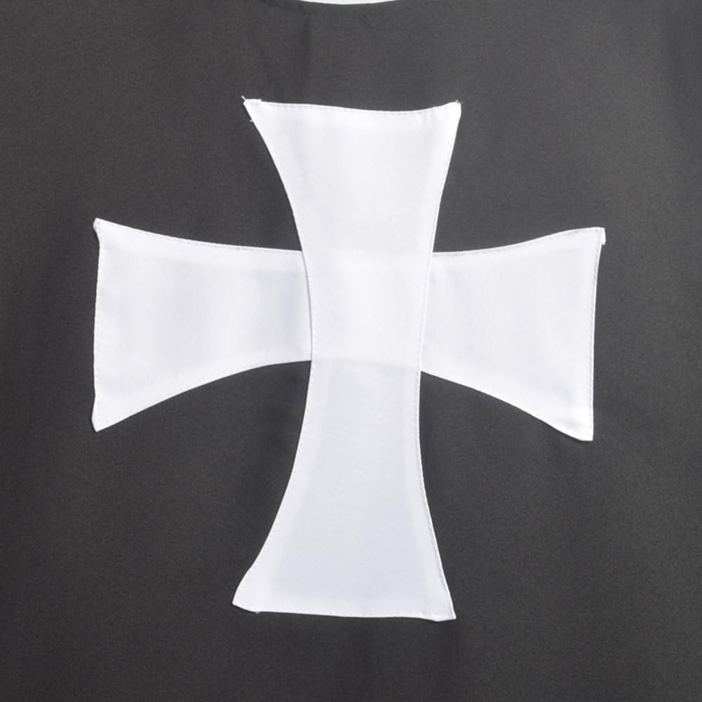 BLESSUME Meidieval Knights Hospitaller Cloak Black Larp Cape with White Cross - Image 5