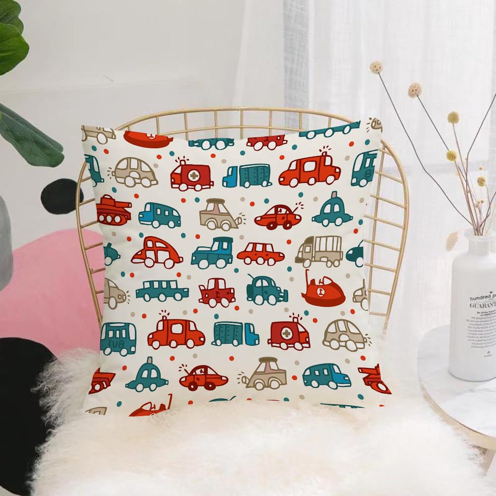 HYOSXW Cushion Cover,Throw Pillow Case Home Decorative for Living Room Bedroom Sofa Chair 16X16 Inch,Cartoons, hand-drawn colorful simple cars, childlike repetition,Pillowcase 40X40cm
