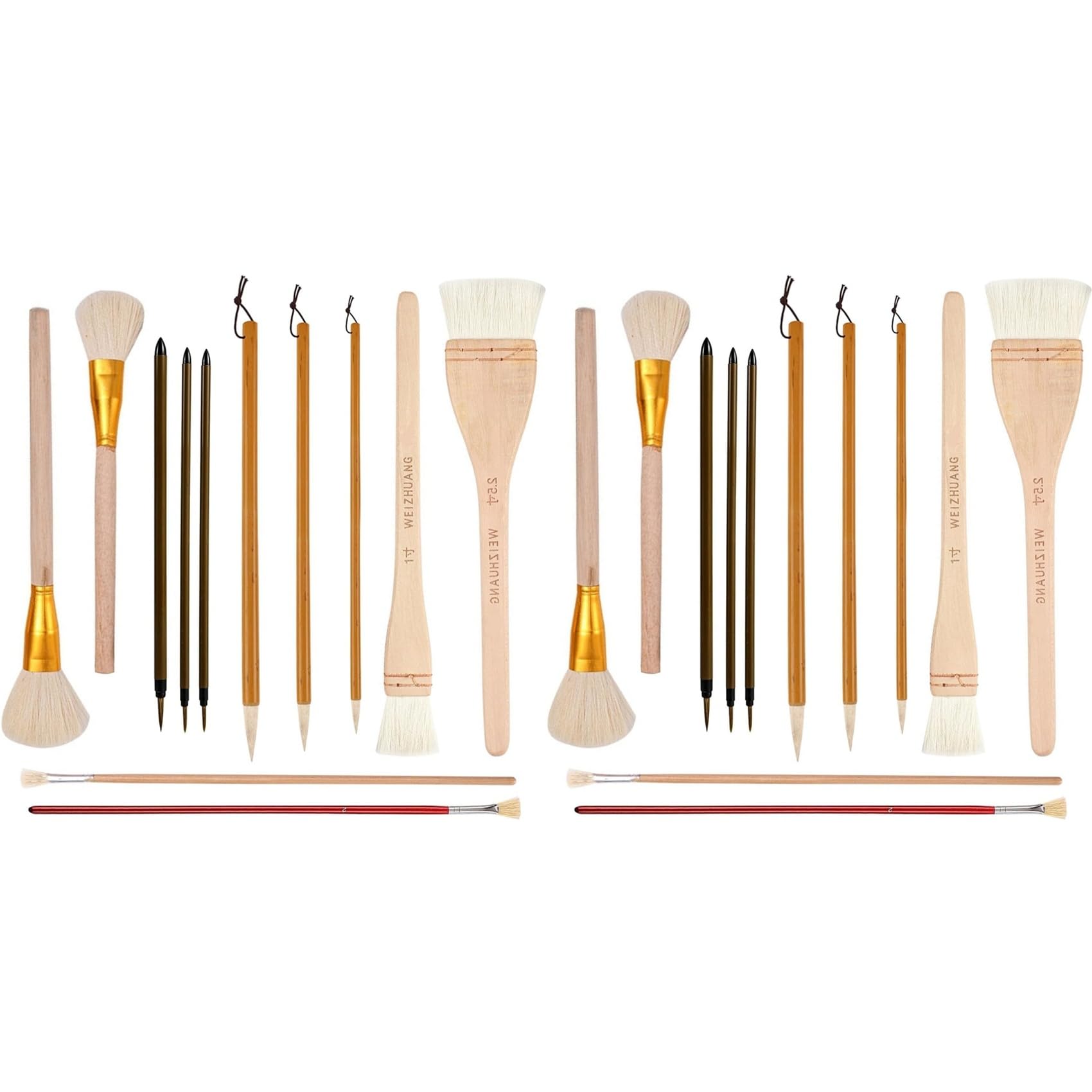 Jnchdghwa 24Piece Pottery Glaze Brush Set Assorted Shapes for Pottery, Watercolor - Wool Bristle Art Paintbrushes for Artists