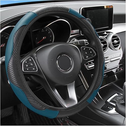 Miniatura 1 de Fekey&JF Funda universal de microfibra para volante de automóvil, de piel sintética, elástica de 15 pulgadas, costuras de color, antideslizante,