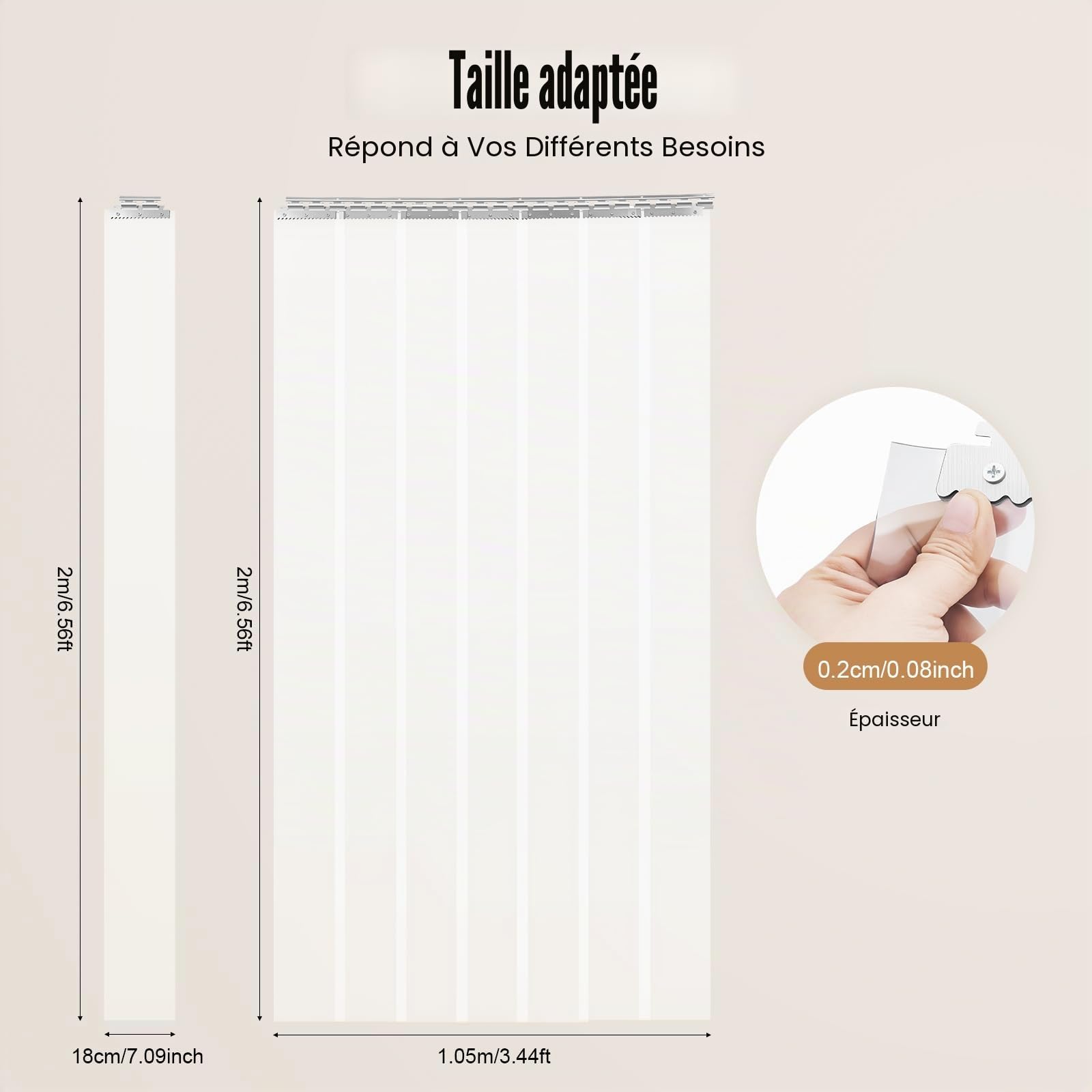 Kit complet de rideau à lamelles en PVC transparent - Hauteur 2 m x largeur 1,05 m - Rideau industriel à lamelles en PVC transparent - Pour portes piétonnes, chambres froides, écurie