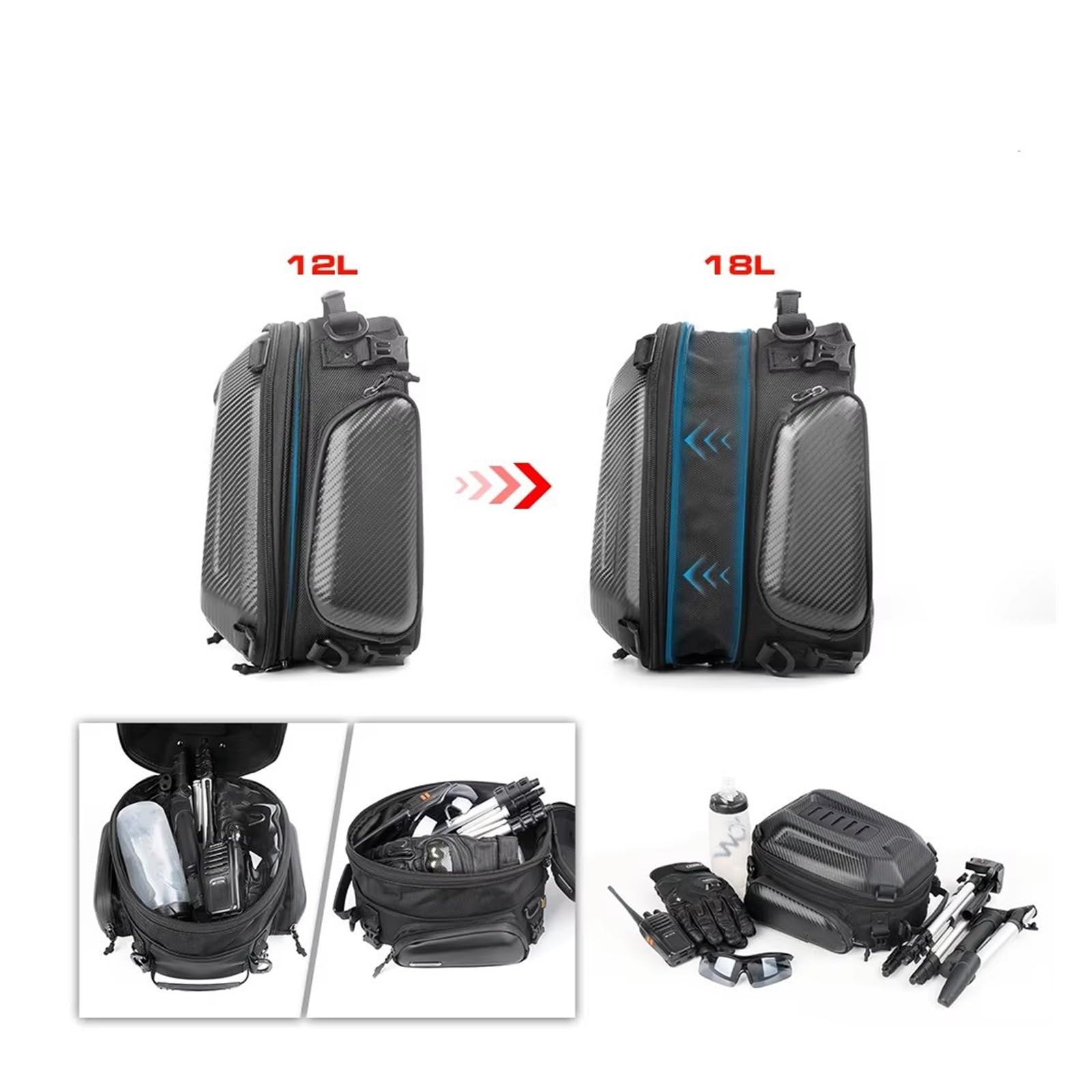 Borsa Posteriore Moto Borsa Viaggio Per Zaino Rivestimento Rigido Per Sedile Posteriore Motore 12-18 Litri(Matte Black)