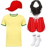 5 Pcs Running Costume Set Include Hat Wig Beard T-shirt Shorts and Socks Running Outfit for Men Halloween Cosplay