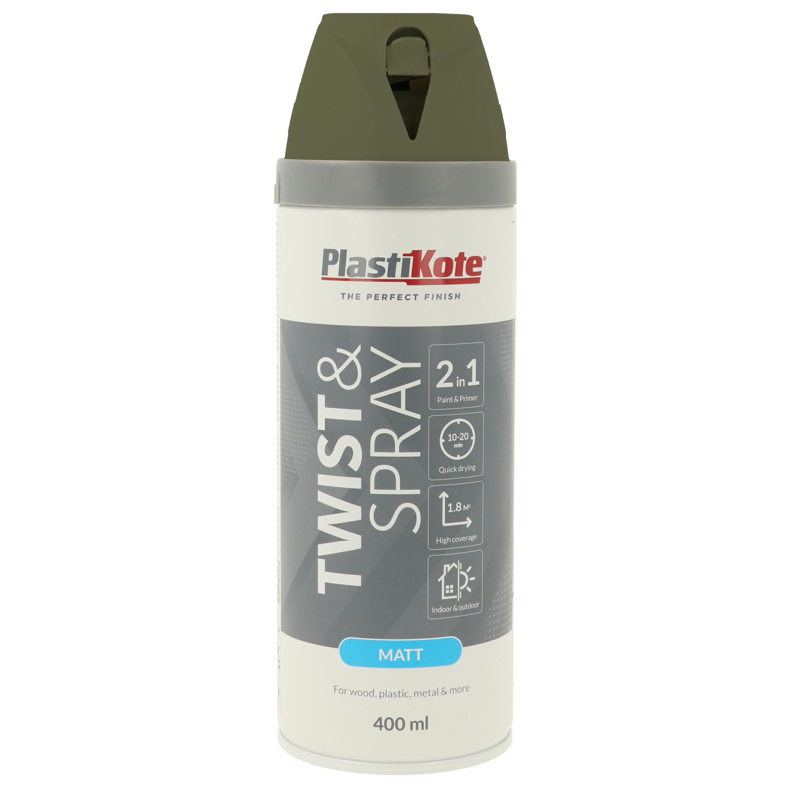 Plastikote Olive Green Twist & Spray Matt Paint - 400ml