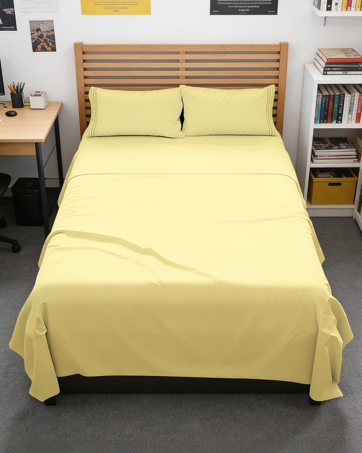 Full XL Sheets - 4 Piece Full XL Sheet Set - Breathable & Cooling - Yellow | Hotel Luxury Bedding for Women & Men with Deep Pockets, Ultra-Soft, Comfy, Easy-Fit, Wrinkle Free & Fade Resistant, Oeko-Tex 29 - Yellow Full XL