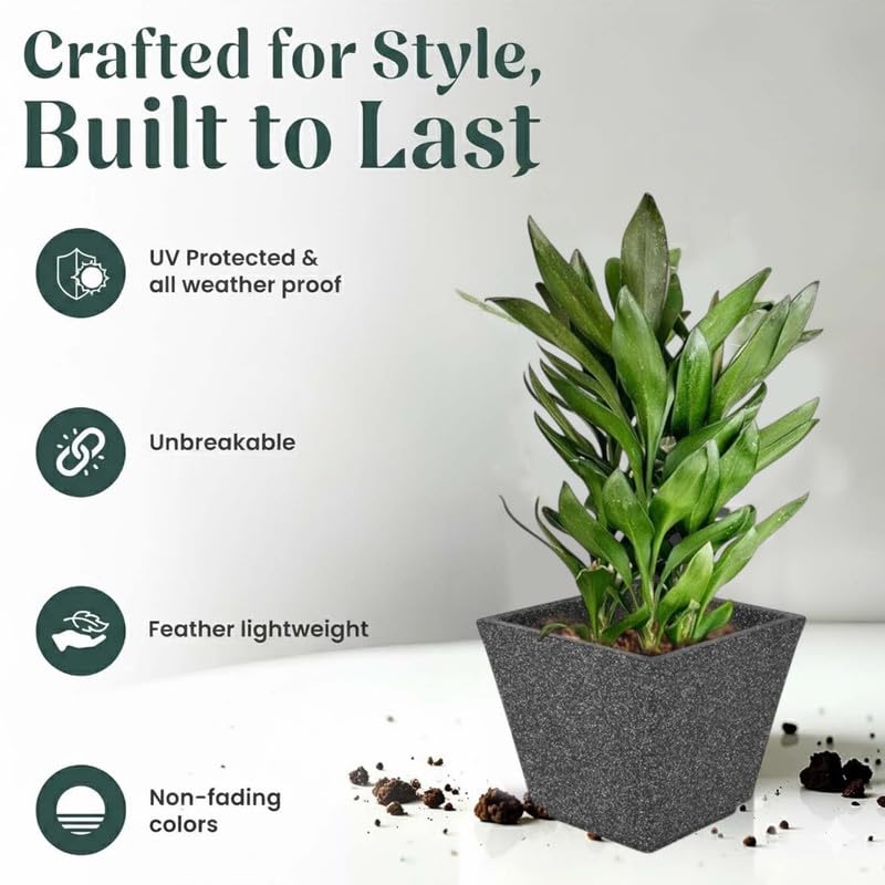 Image of Amazon Brand - Umi 15 Inch Planter Pot | Flower Pot for Indoor & Outdoor Use | Square Shape Planter Pot for Home & Office Decor Balcony & Terrace Gardens (Chorsa, Black)