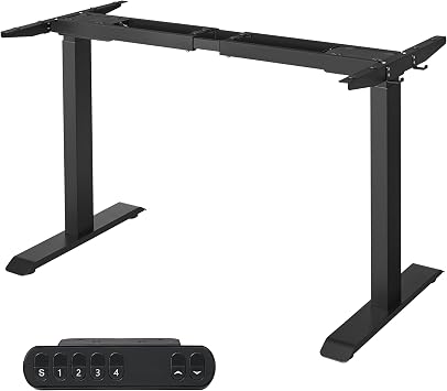 SONGMICS Höhenverstellbarer Schreibtisch elektrisch, Schreibtischständer, Doppelmotor, mit Haken, stufenlos verstellbar, Memoryfunktion, Stahl, schwarz LSD019B01