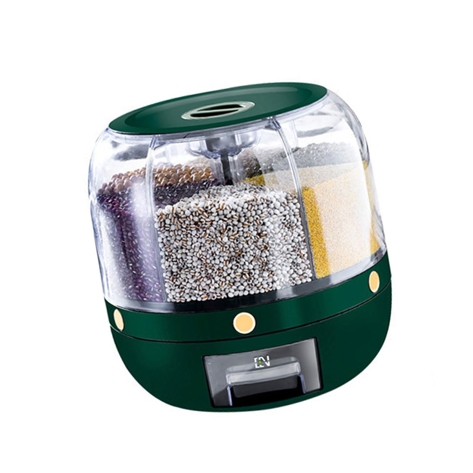KAHDGSS Multigrain Storage Container with 6 Compartments 360 Degree Rotating Rice Dispenser Kitchen Dry Cereal Grains Organizers Nut and Bean Storage