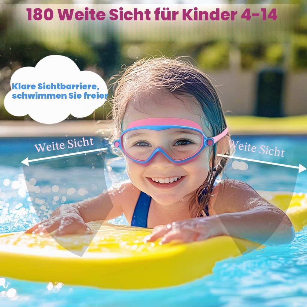 COOLOO Schwimmbrille Kinder, 2 Stück Taucherbrille Kinder 4-14 Jahre,【Patent】 Anti-Beschlag, UV-Schutz, KEIN Auslaufen verstellbare Silikon-Schwimmbrille für Kinder, Mädchen, Jungen