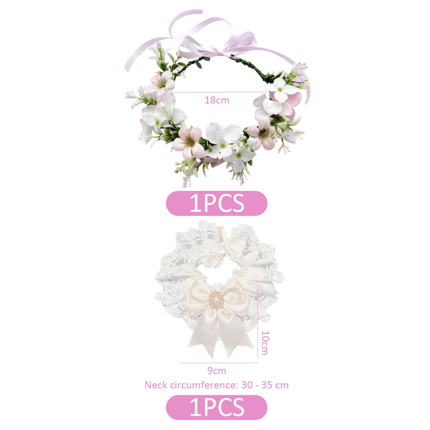 1 Pezzo di Pet Ghirlanda Copricapo, 1 Pezzo di Bow Bib, Collare del Fiore di Cerimonia Nuziale del Cane, Gatto del Merletto Bow Tie, Pet Decorazione di Cerimonia Nuziale Forniture.