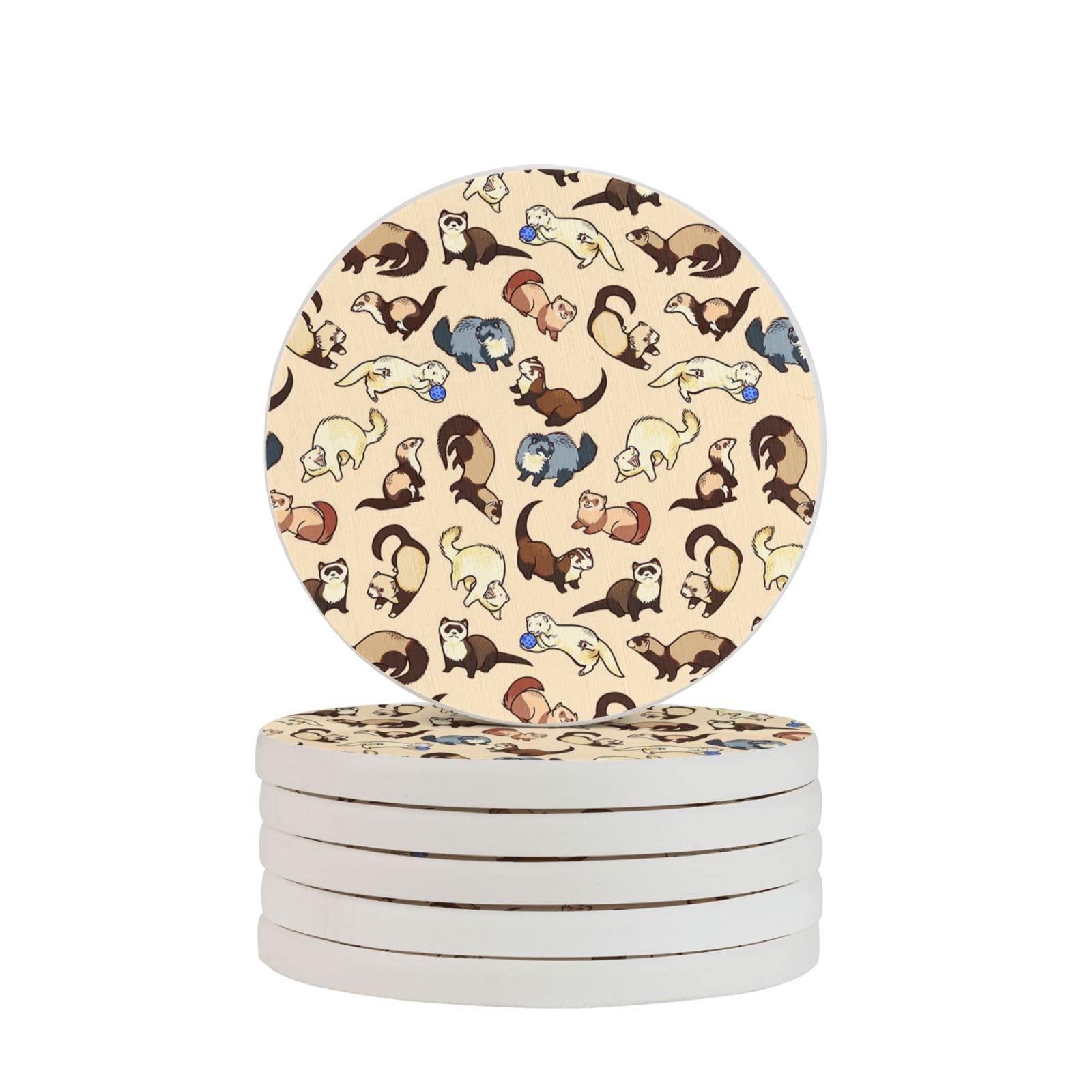 Adorable Ferret Pattern Two Pieces Coaster Heat-Resistant Reusable Saucers for Drinks Wine Glasses Plants Cups Mugs