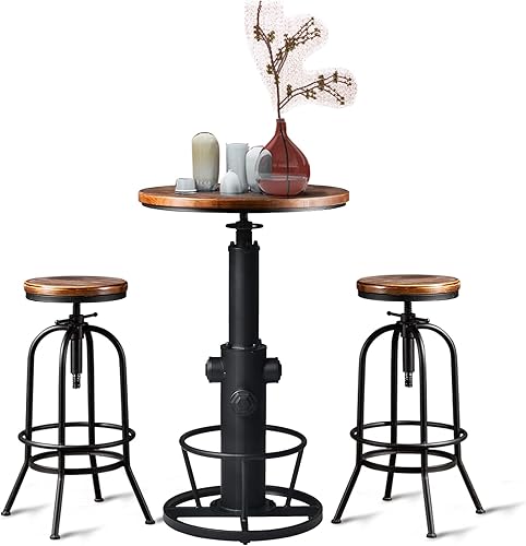 Miniatura 10 de LOKKHAN Juego de mesa de bar de 3 piezas 386 a 484 pulgadas y 2 taburetes de respaldo 26 a 32 pulgadas para pub cocina comedor fiesta bistró