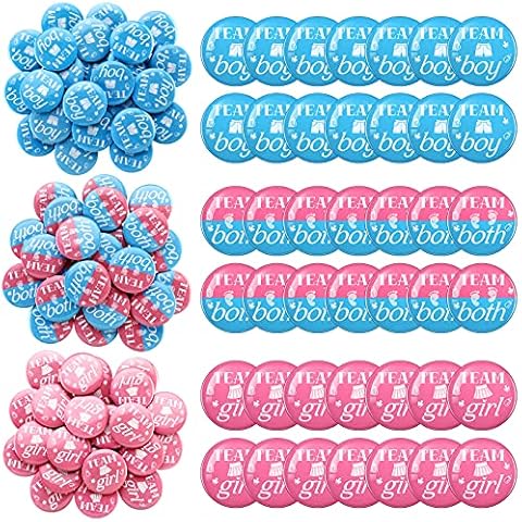 75 Stücke Team Boy Team Girl Team Both Button Pins Geschlecht Offenbar Button Pins Baby Shower Pin Abzeichen Rund Pinback Knopf Pins für Party Dekoration Zubehör, 1,5 Zoll, Rosa und Blau Cover