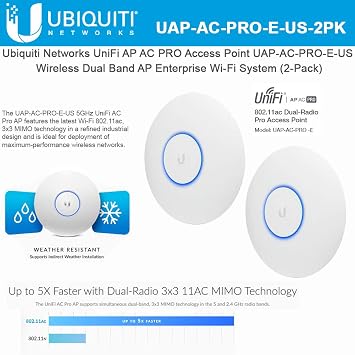 نقطة وصول Unifi UAP-AC-PRO-US نقطة وصول لاسلكية مزدوجة النطاق 802.11ac - نظام Wi-Fi للمؤسسات 2 -حزمة