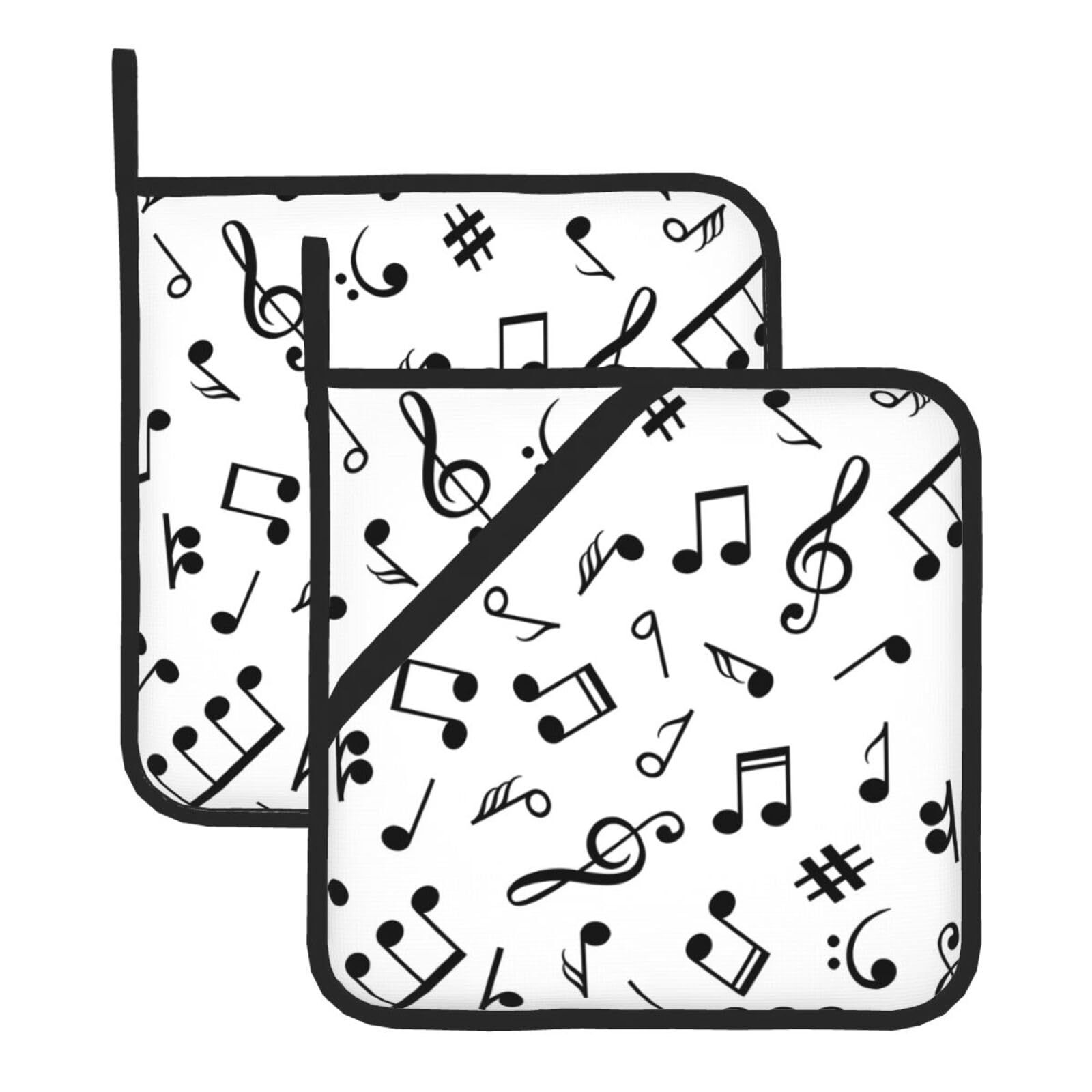 YYHWHJDE Musical Theme Prints Square Hot Pads for Kitchen Counter - Waterproof Pot Holders, Durable Oven Mitt Layers with Hanging Loop, Heat Resistant Trivets (2-Pack)