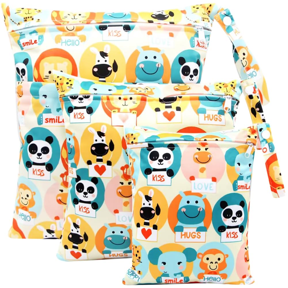 FenFang Windeltasche Wetbag, 3 Stück Stoffwindeln Nasstaschen, Nasssack Wäschebeutel Kindergarten, Wickeltasche Naßtasche Nassbeutel Organiser Beutel Wiederverwendbare wasserdichte Waschbar (Orange)