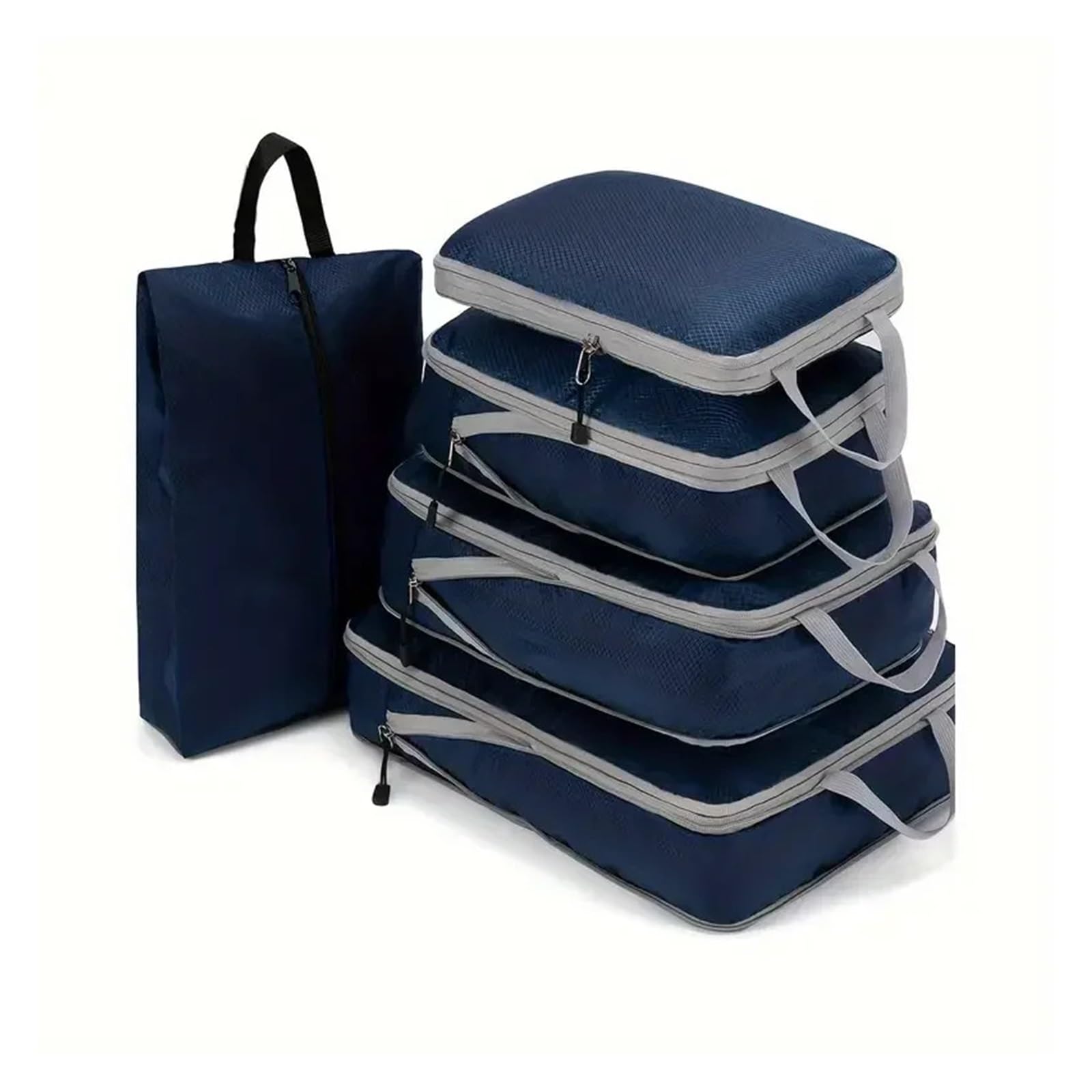 Organizador maleta Cubos de compresión for viaje, organizador maletas, bolsa almacenamiento plegable con cremallera for ropa, zapatos y accesorios para las Vacaciones(5PCS Set Dark blue)