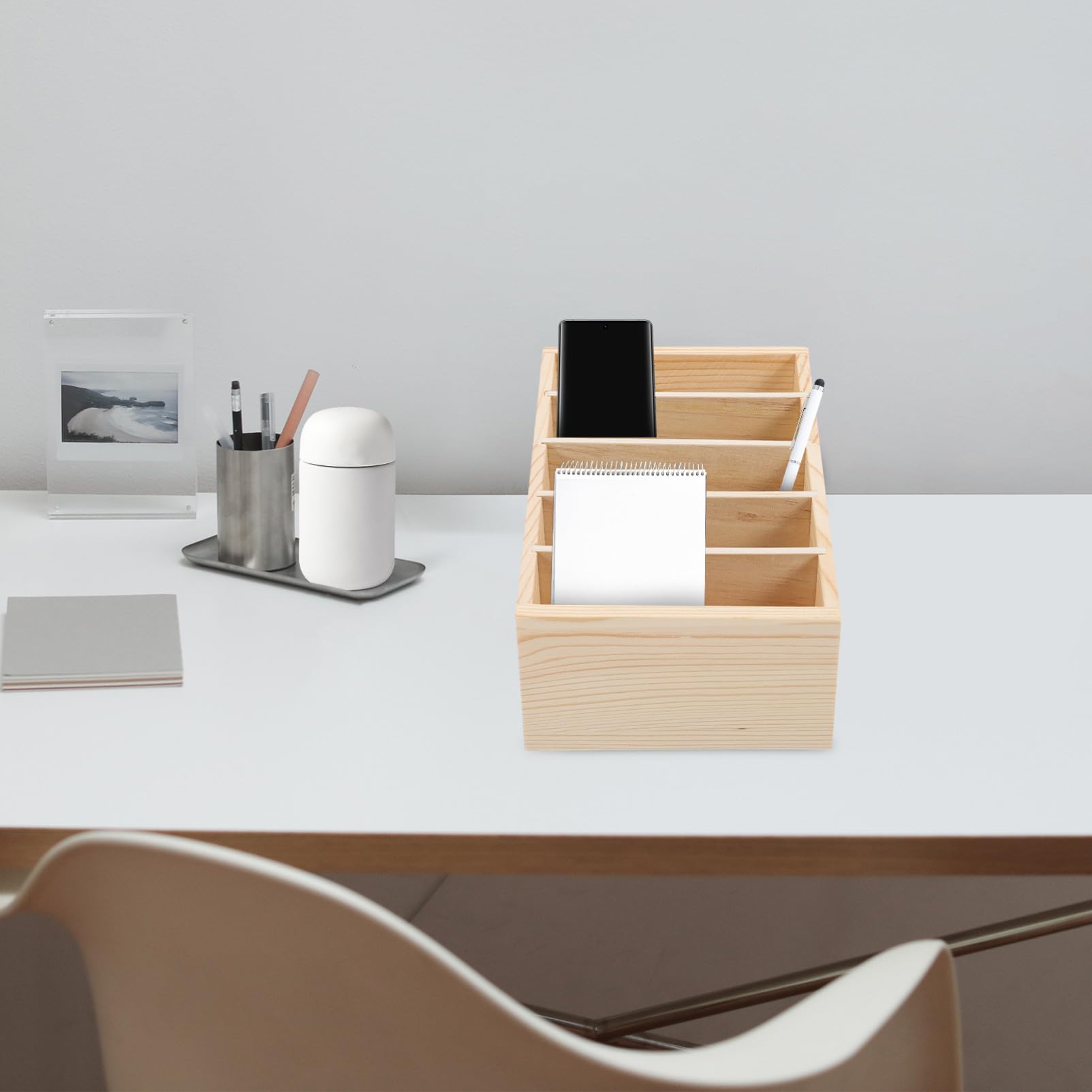 Organizer da Scrivania in Legno a 5 Scomparti per Smartphone | Vano per Carte e Accessori, Design Semplice, per Istituti Educativi e Laboratori di Riparazione