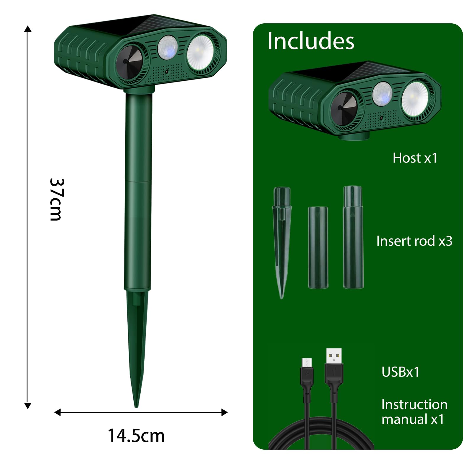 Répulsif Chat Ultrason, 3 Modes Repulsif Chat Solaire & Solaire et USB Répulsif Animaux, IP54 Étanche Repulsif Chat Exterieur avec Détecteur et Flash pour Chats Chiens Souris Ratons Animaux de Jardin