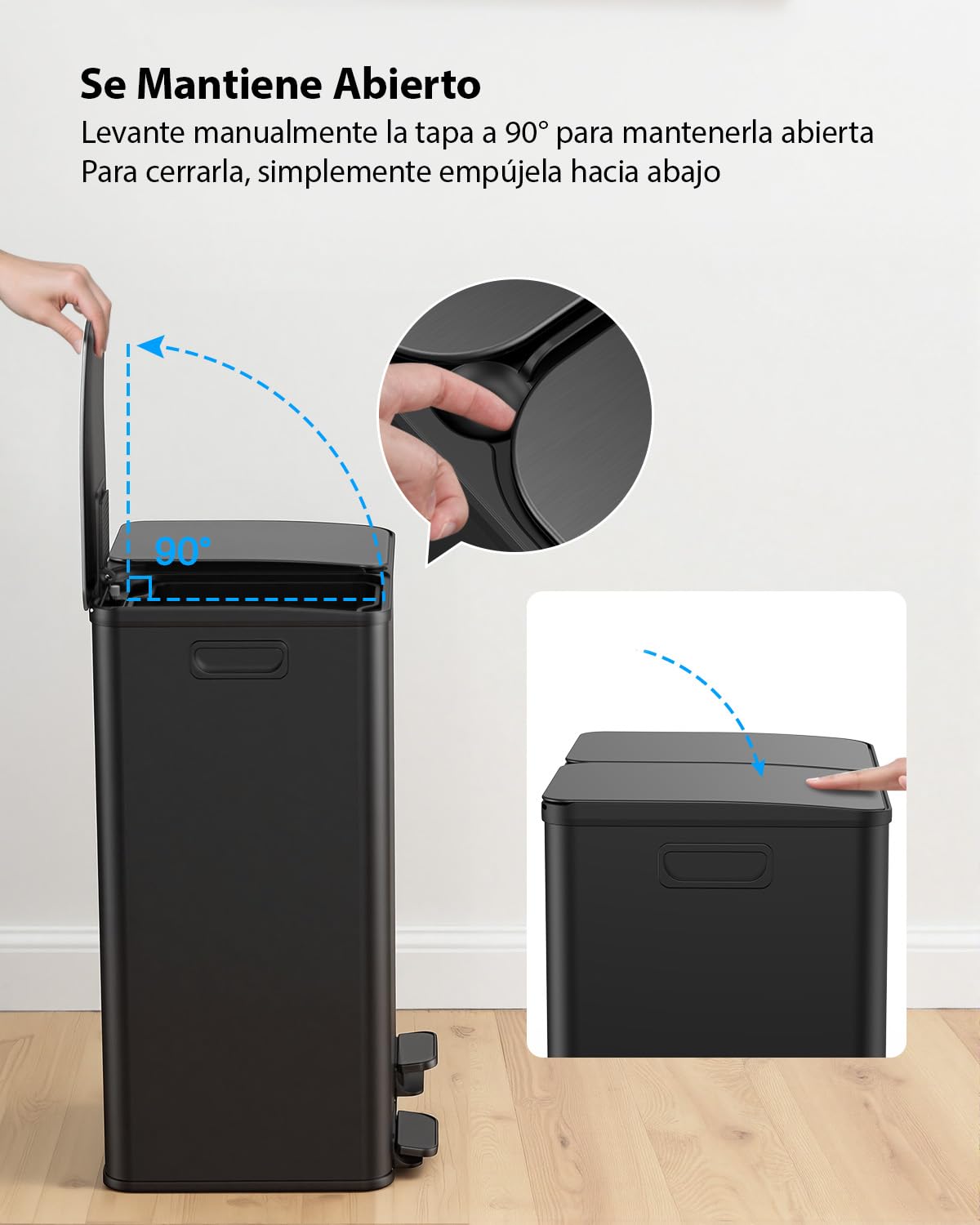 lovewind Cubo de Basura Cocina,2 X 30 L,2 Cubos,Pedal de Metal,Cubos ExtraíBles,Tapa con Bisagras, Cierre Suave, HerméTico, Acero Inoxidable, Negro