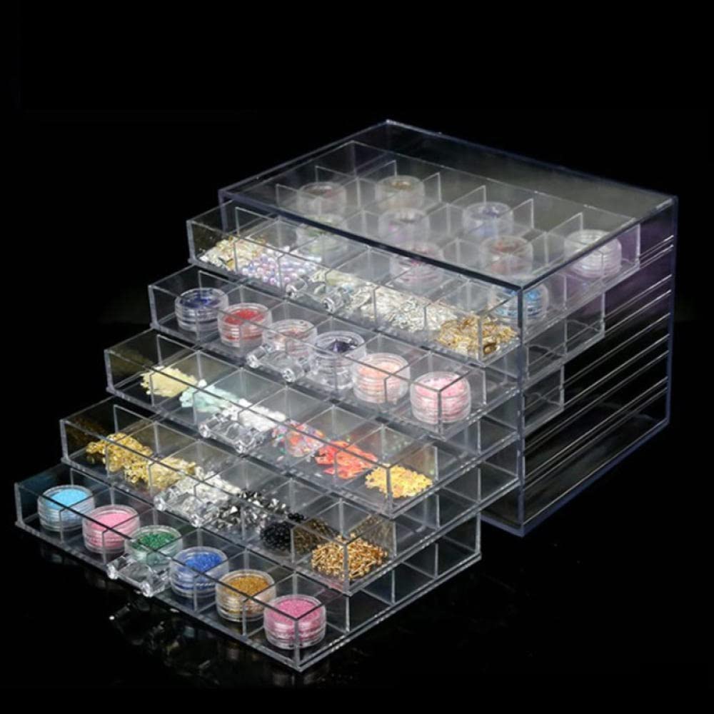 Scatola di Gioielli 120 Griglia monili del chiodo Storage Box 5 strati Jewelry trasparente di diamante della scatola dell' organizzatore del banco di mostra acrilico cassetto di plastica-White Scatol
