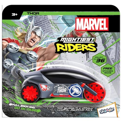 Image of SKOODLE Marvel Pull-Back Rider Bike for Kids - Thor Edition Motorcycles, Marvel Inspired Toy Bikes with Sturdy and Long-Lasting Construction, Enhances Motor Skills and Fun Vehicle Toy for Gift - Grey